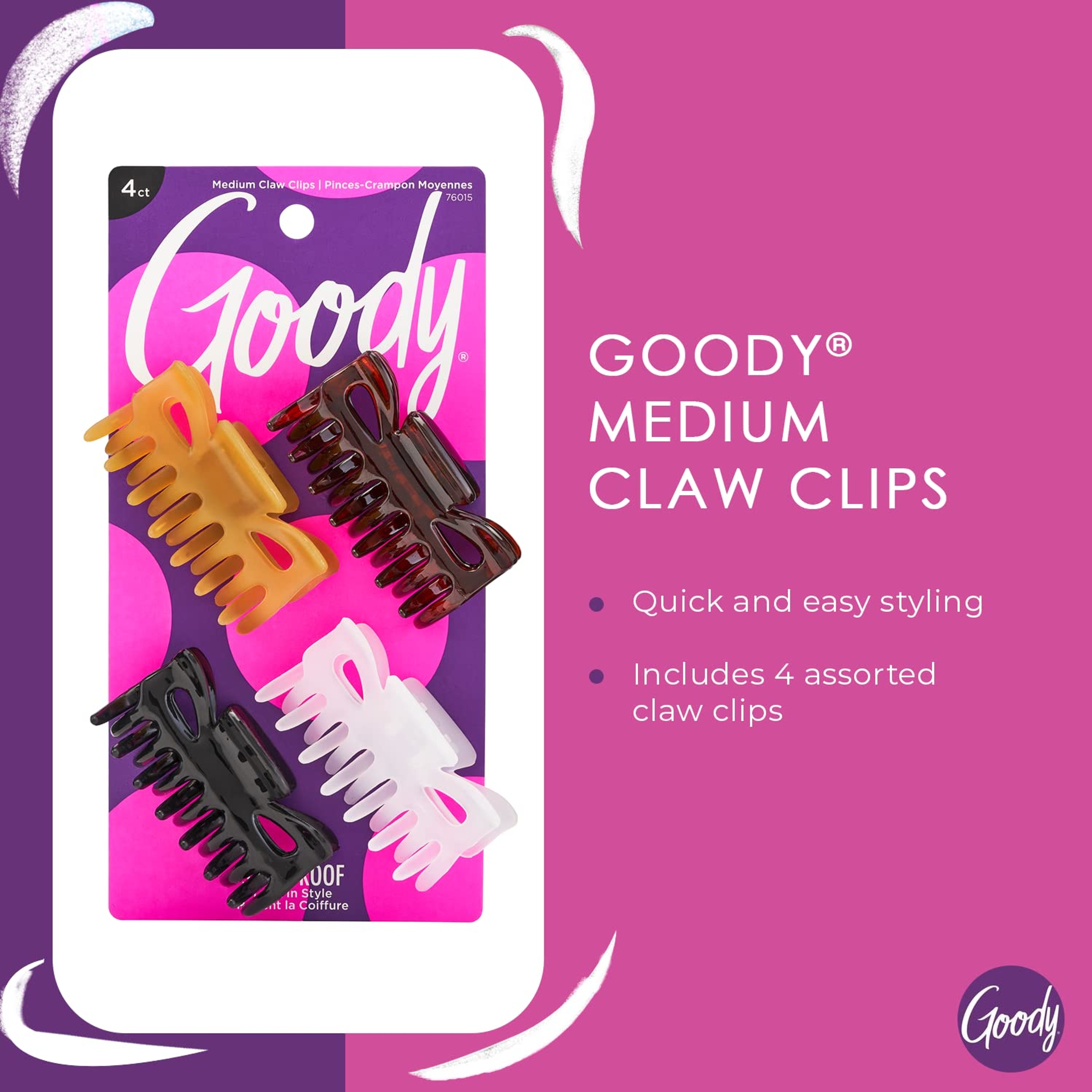 Goody SlideProof Classics Medium Claw Clips, Neutrals, 4 Count - Hair Styling Accessories with Secure Grip 2