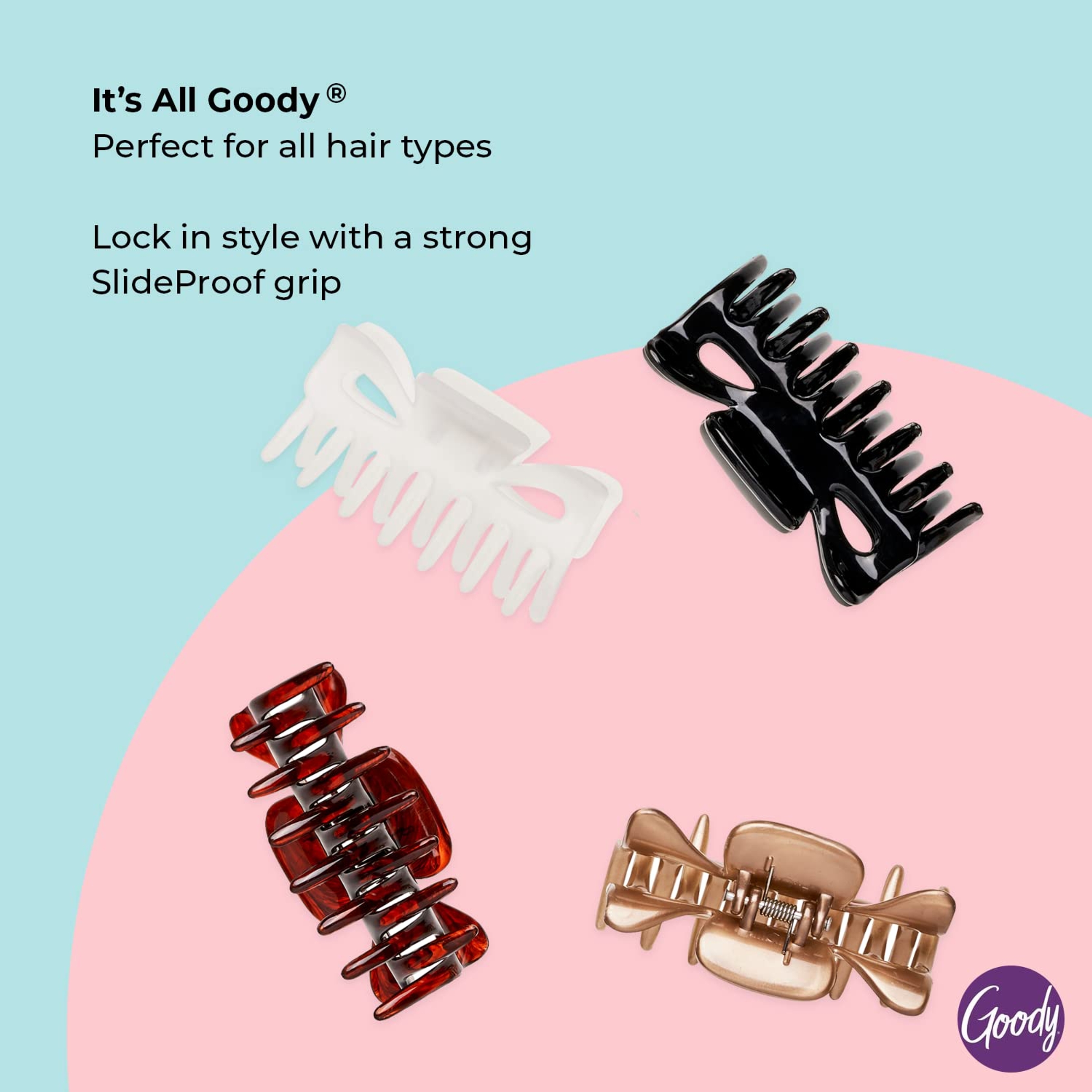 Goody SlideProof Classics Medium Claw Clips, Neutrals, 4 Count - Hair Styling Accessories with Secure Grip 3