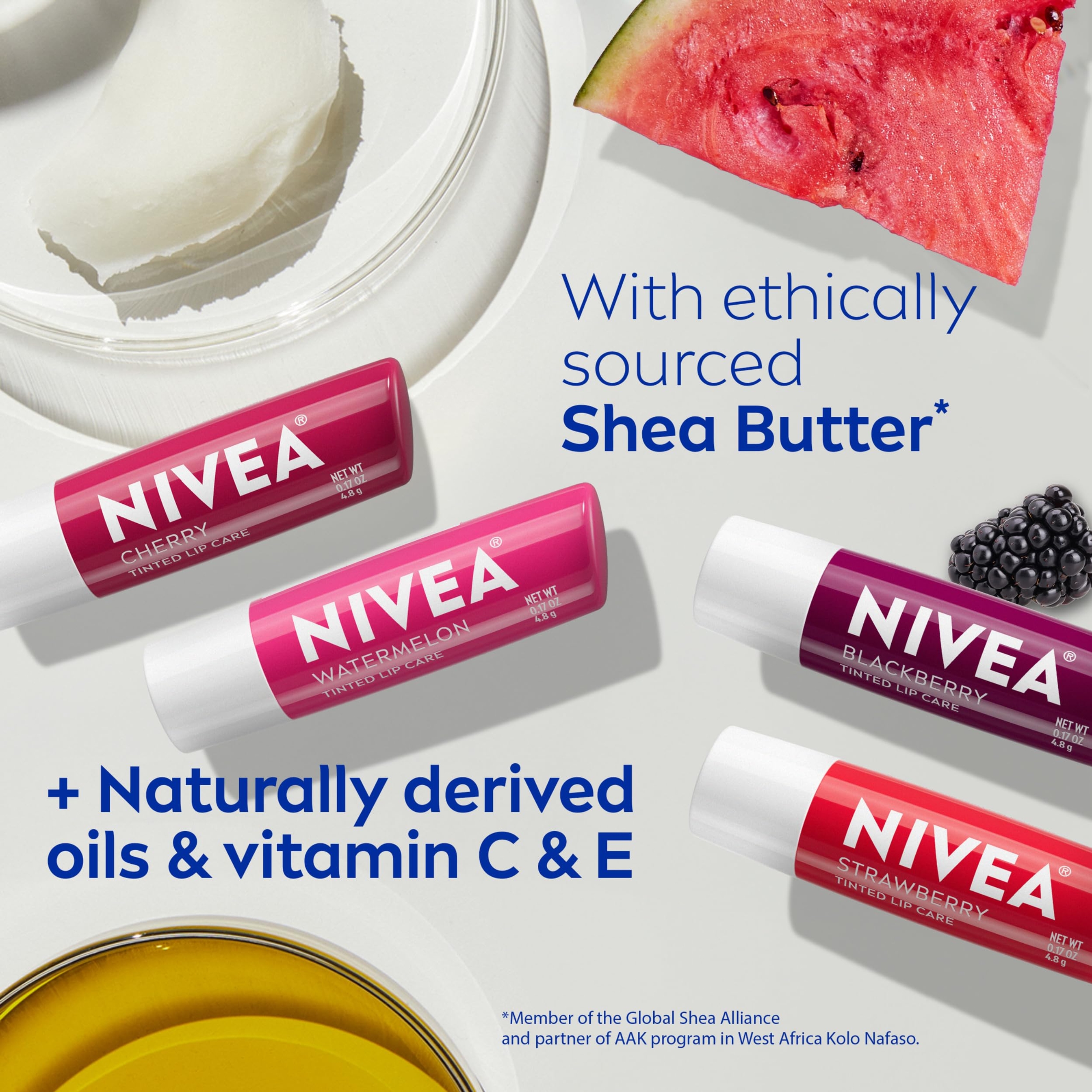 Nivea Fruity Cuties Lip Balm Variety Pack 0.17 oz (Pack of 4) - 3-in-1 Moisturizing Tinted Lip Balms 6
