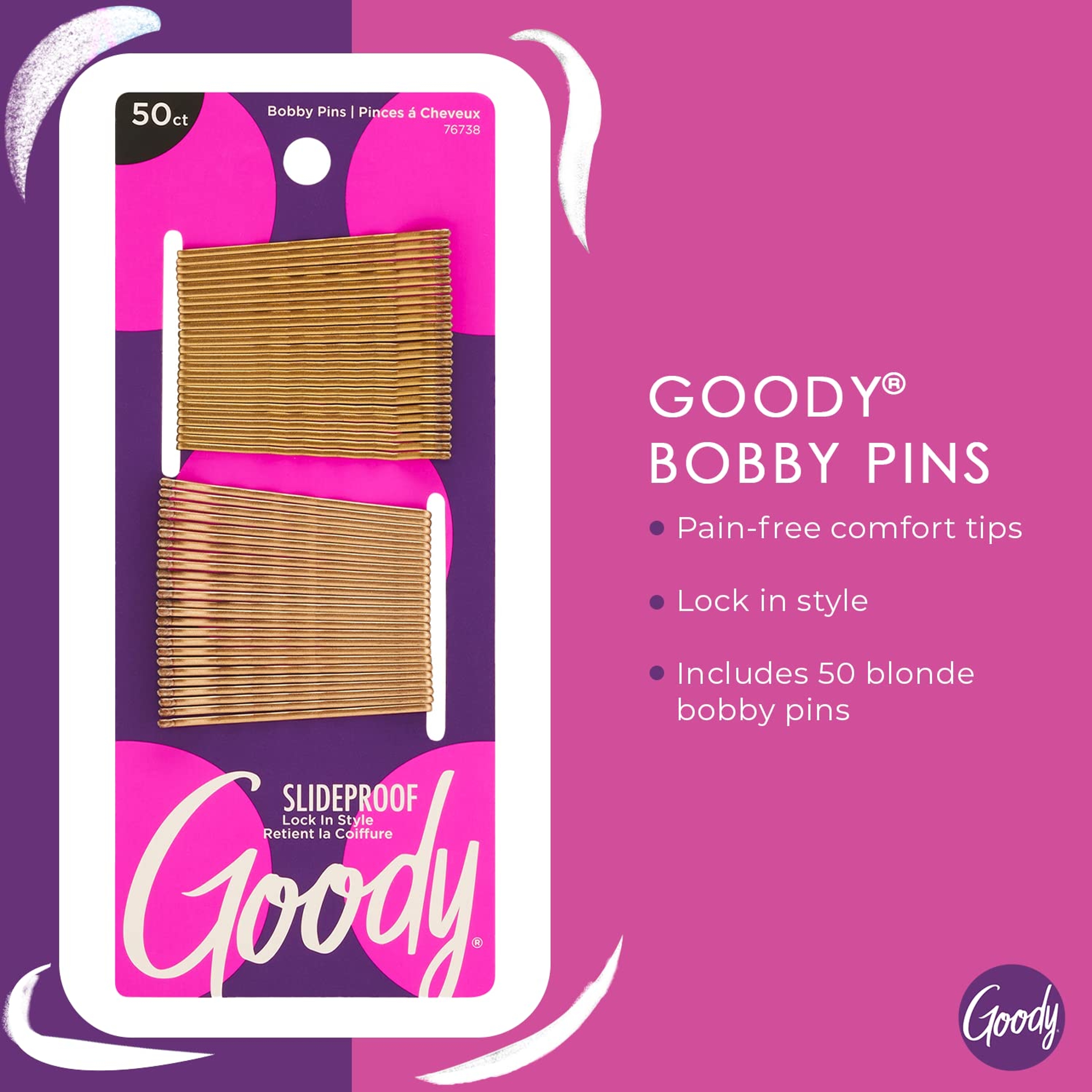 Goody SlideProof Bobby Pins, Metallic Blonde, 50 Count - High Gloss Bobby Hair Pins for Styling, Locks in Style 2