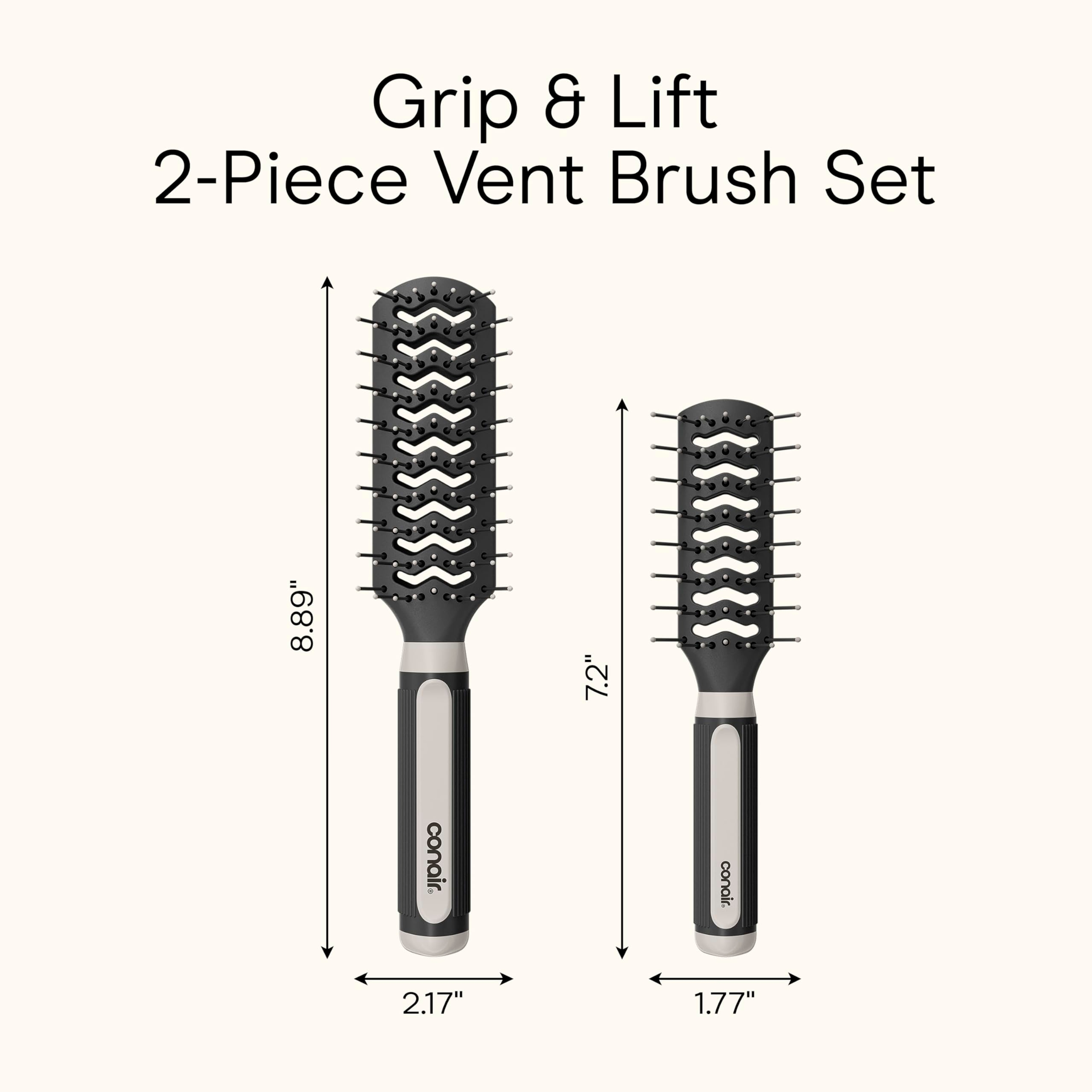 Conair Grip & Lift Vented Hairbrush, 2 Count - Full-Size & Mid-Size Nylon Bristle Brushes for Blowout Styling, Colors May Vary 9
