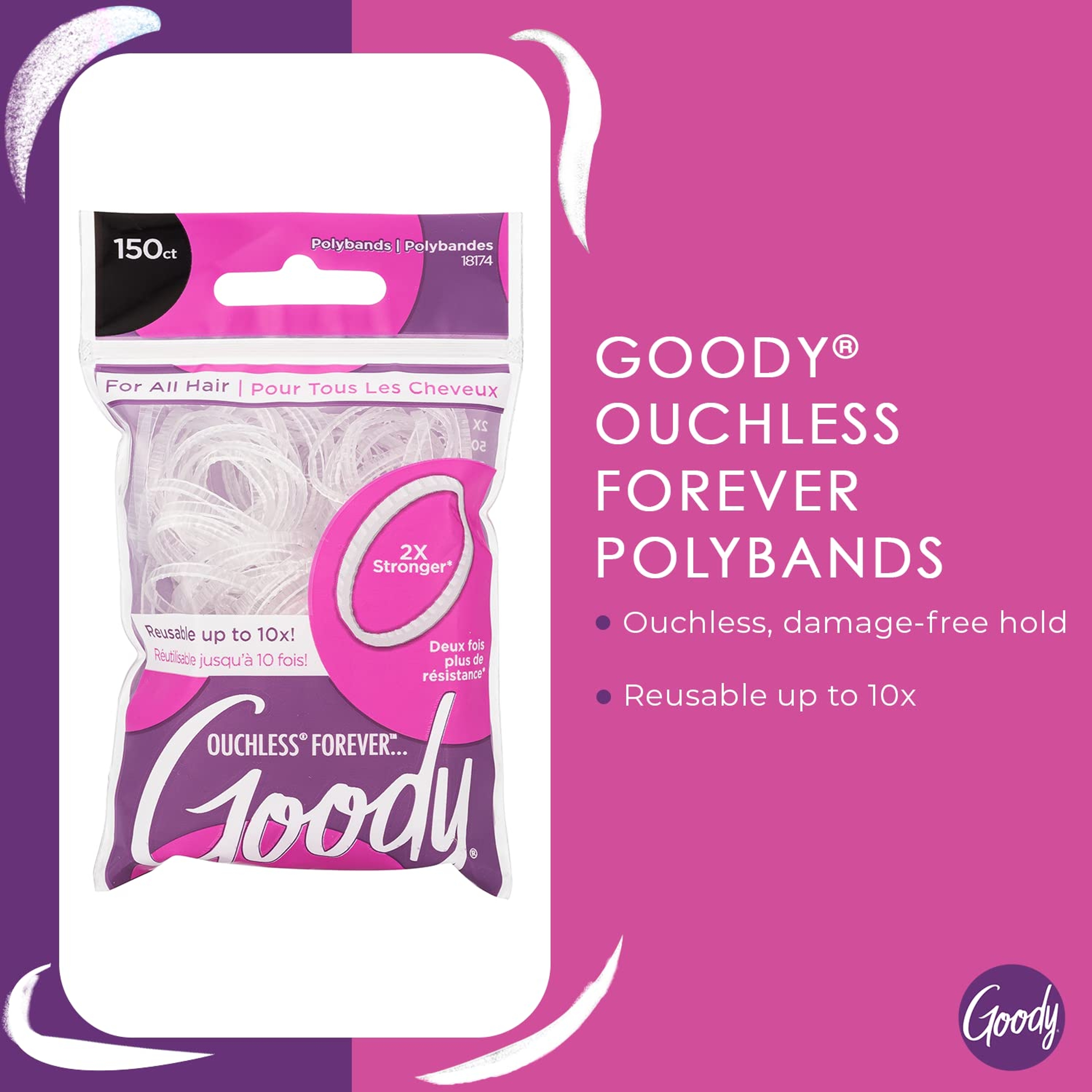 Goody Ouchless Forever Polyband Hair Ties, Clear, 150 Count - Easy Glide, Ultra-Strong Hold Styling Accessories 2