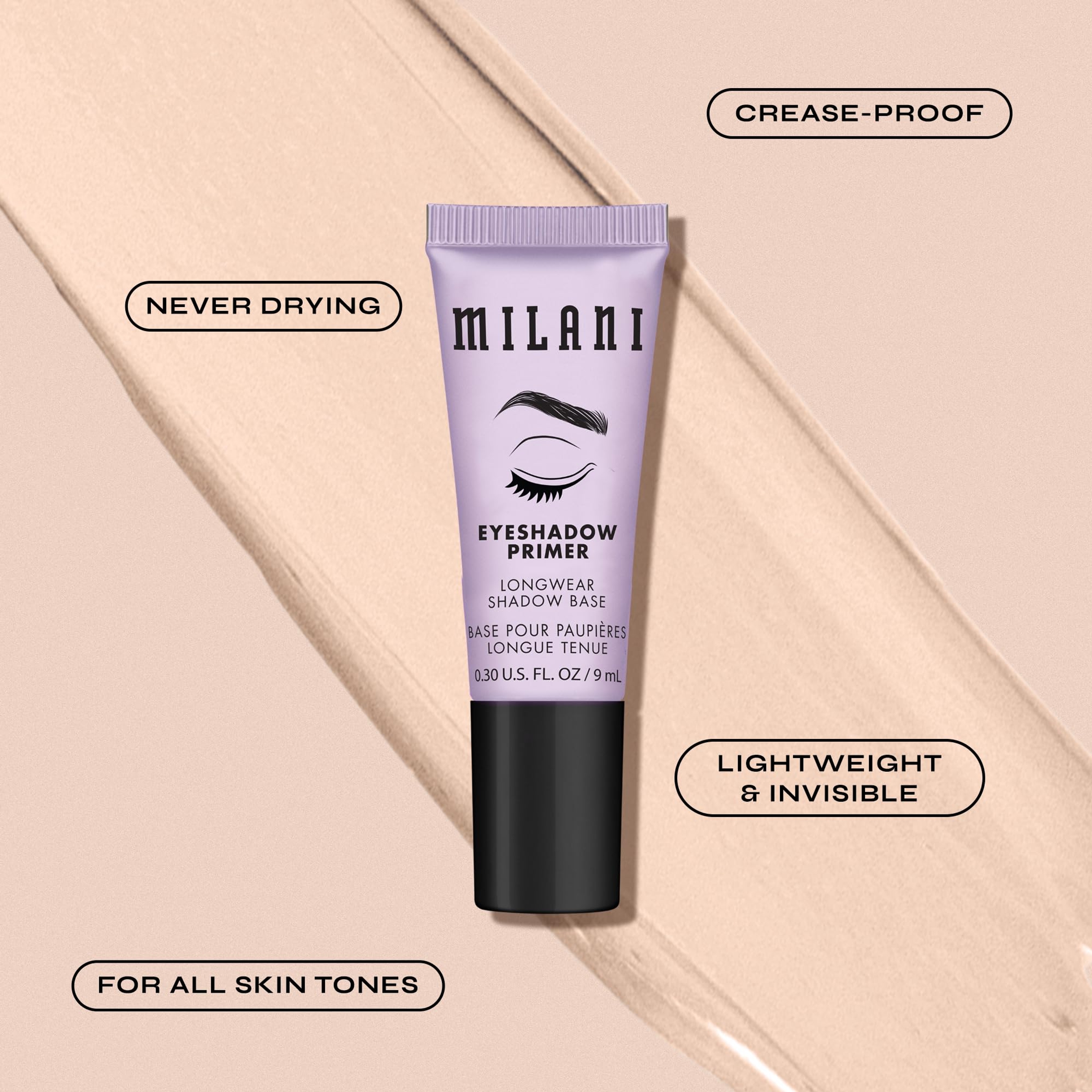 Milani Eyeshadow Primer 0.3 fl.oz - Clear Longwear Crease-Proof Eye Makeup Base for Up to 8H 2