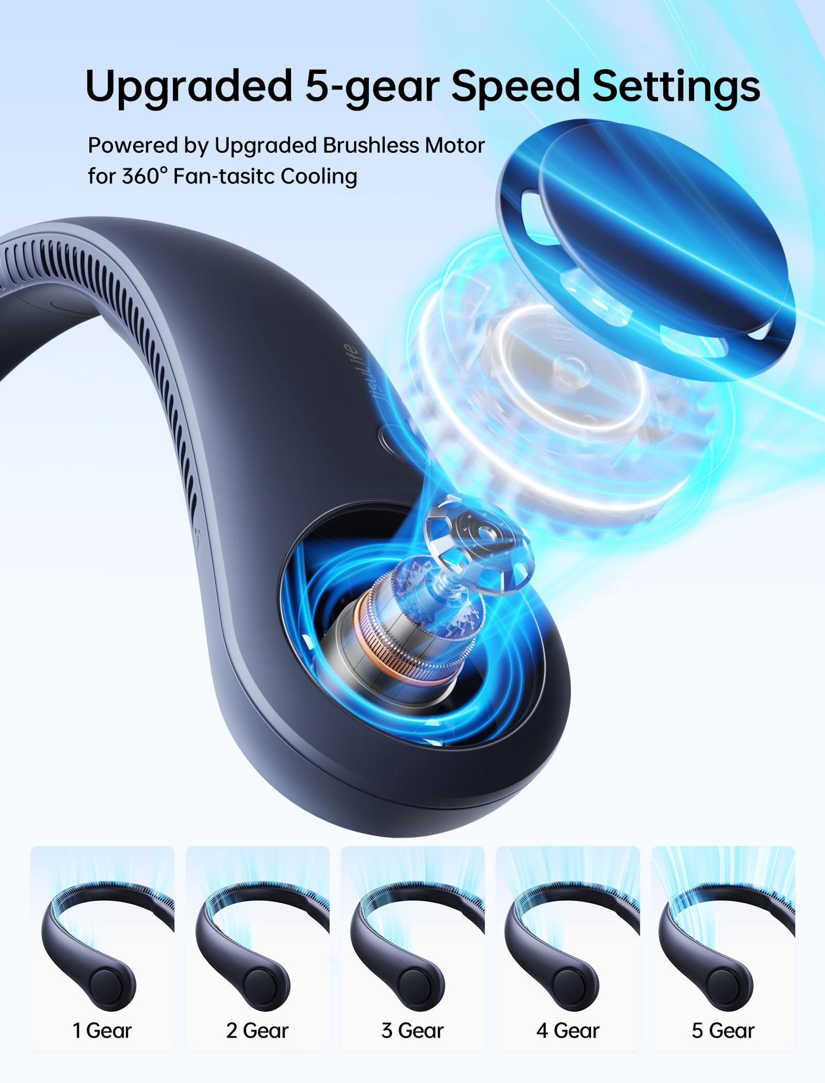 Jisulife Portable Neck Fan Life3, Dark Blue, 1 Count - Hands-Free Bladeless Fan, Twistable, Rechargeable 3