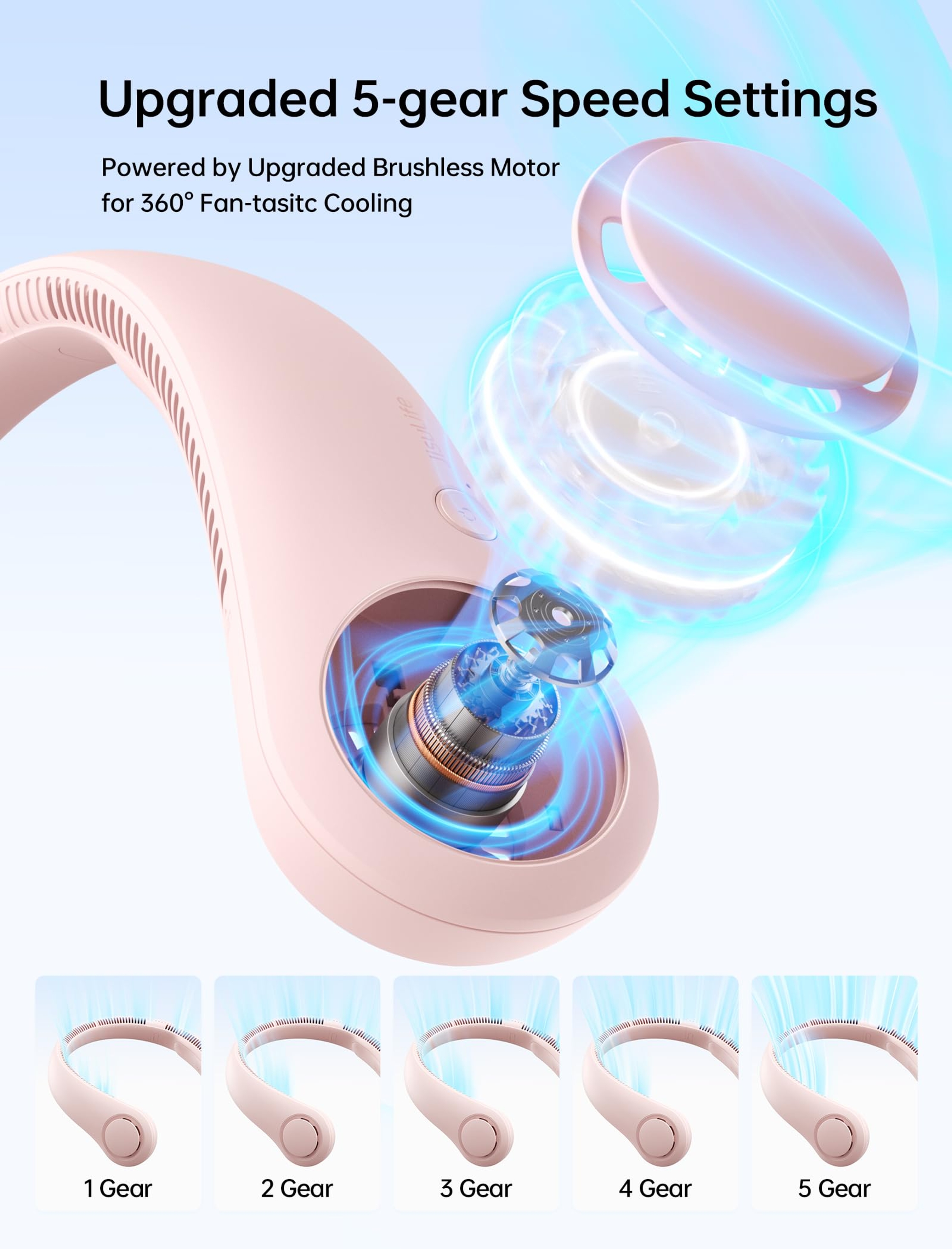Jisulife Portable Neck Fan Life3, Pink, 1 Count - Hands-Free Bladeless Fan, Twistable, Rechargeable 3
