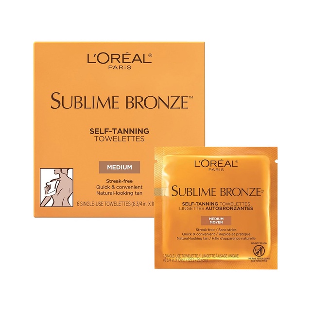 L'Oreal Paris Sublime Bronze Self-Tanning Towelettes 6 Count - Streak-Free, Natural Looking Tan