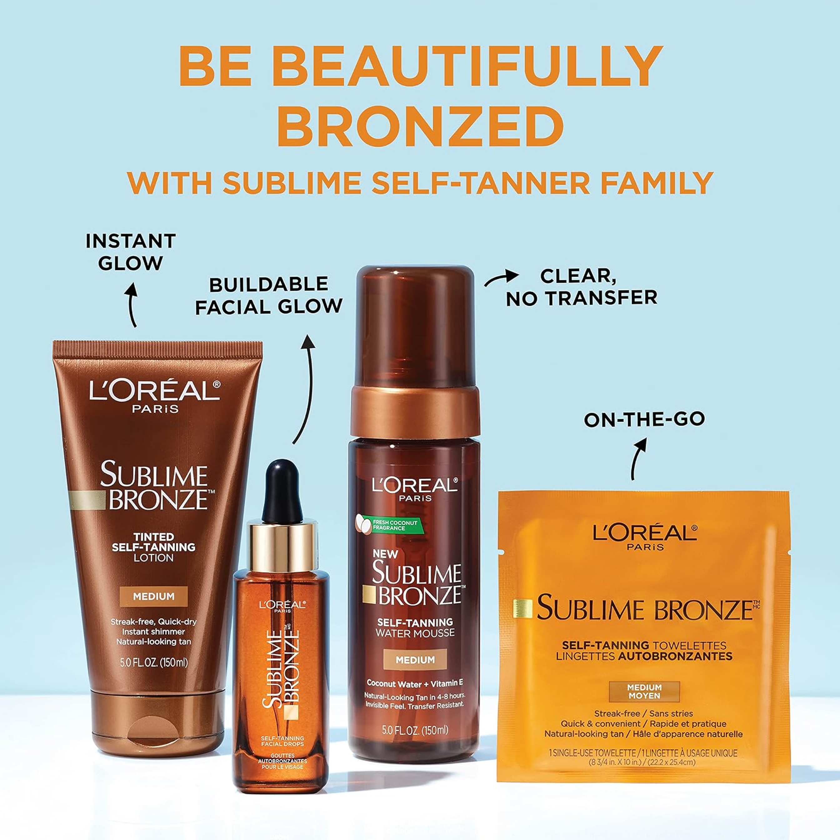 L'Oreal Paris Sublime Bronze Self-Tanning Towelettes 6 Count - Streak-Free, Natural Looking Tan 6