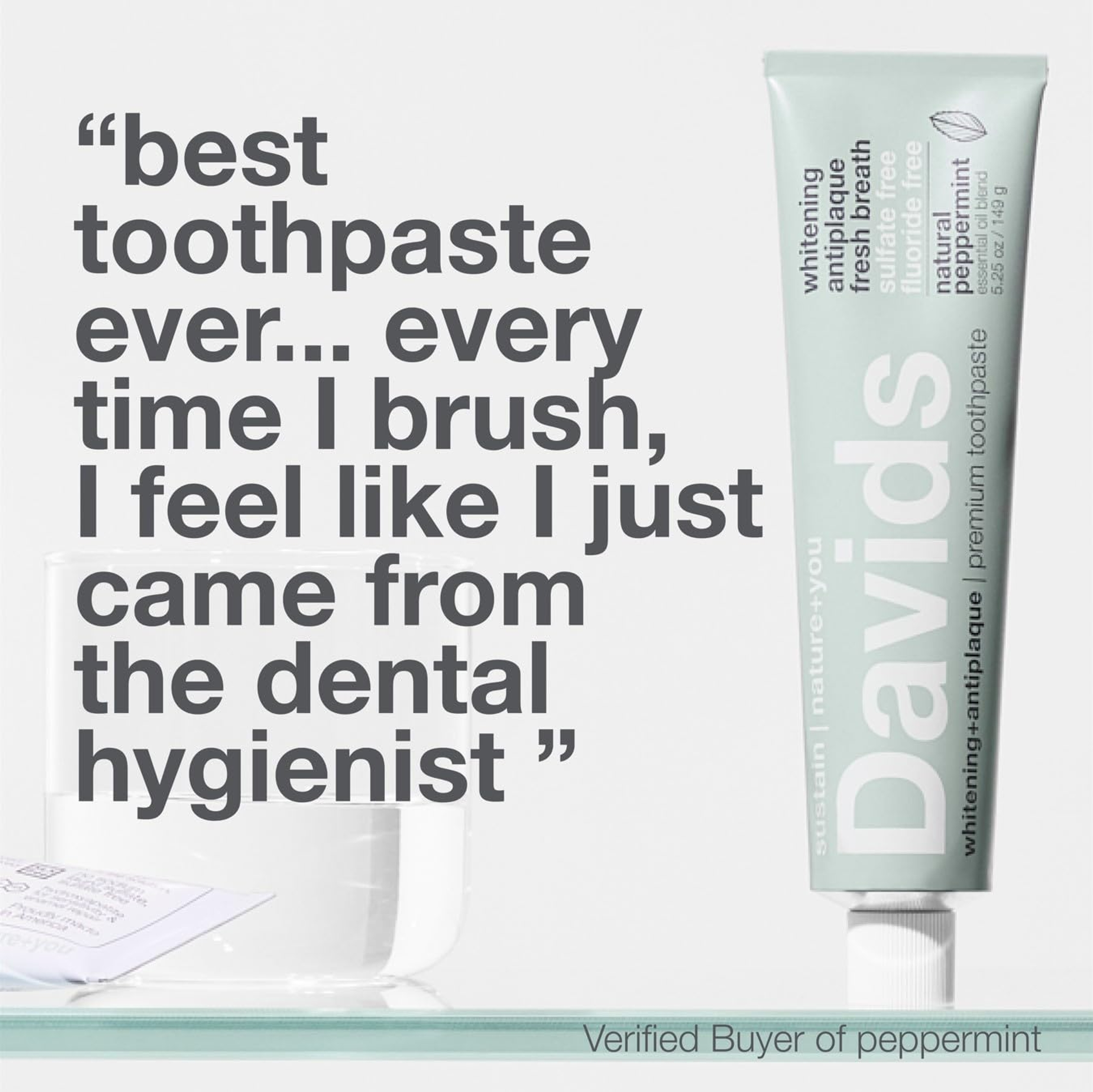 Davids Whitening + Antiplaque Toothpaste, Natural Peppermint, 5.25 oz - Fresh Breath Care, Fluoride Free, SLS Free 5