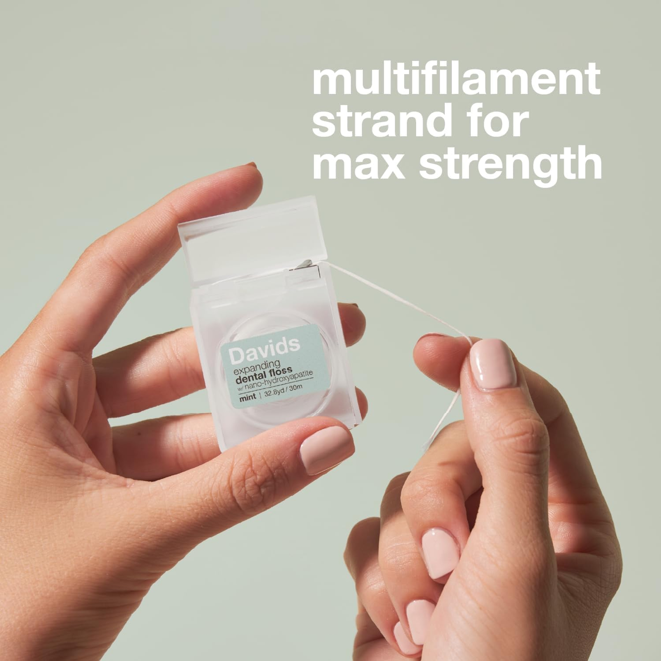 Davids Expanding Dental Floss 30m with Refillable Dispenser - Mint, Woven Strands with Hydroxyapatite 3