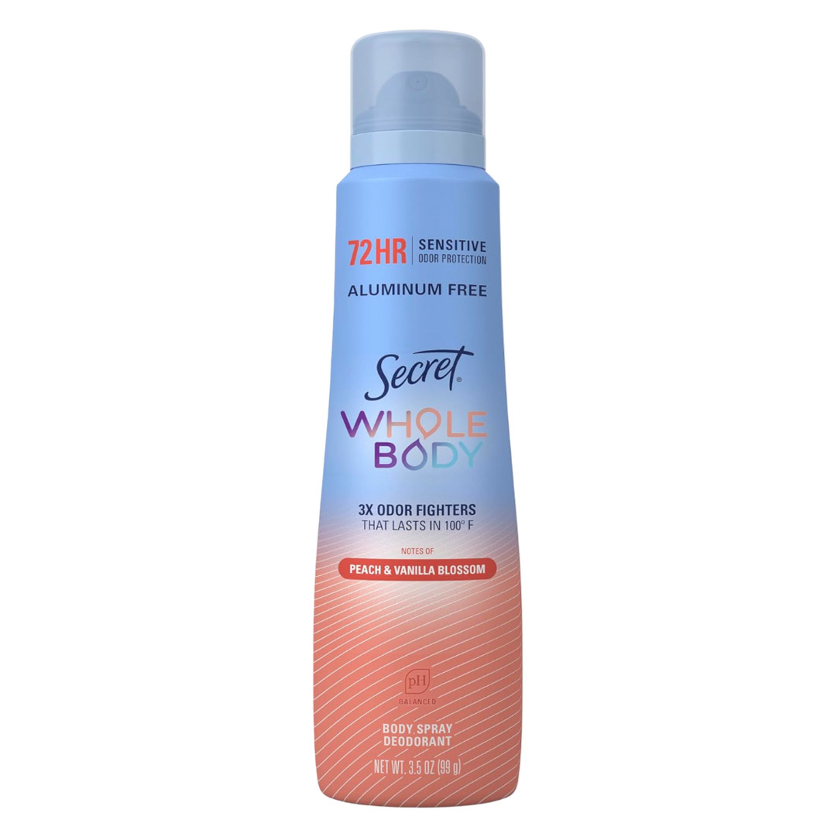 Secret Whole Body Deodorant Spray, Peach & Vanilla Blossom 3.5 oz - Aluminum Free, 72H Freshness & Odor Protection 1