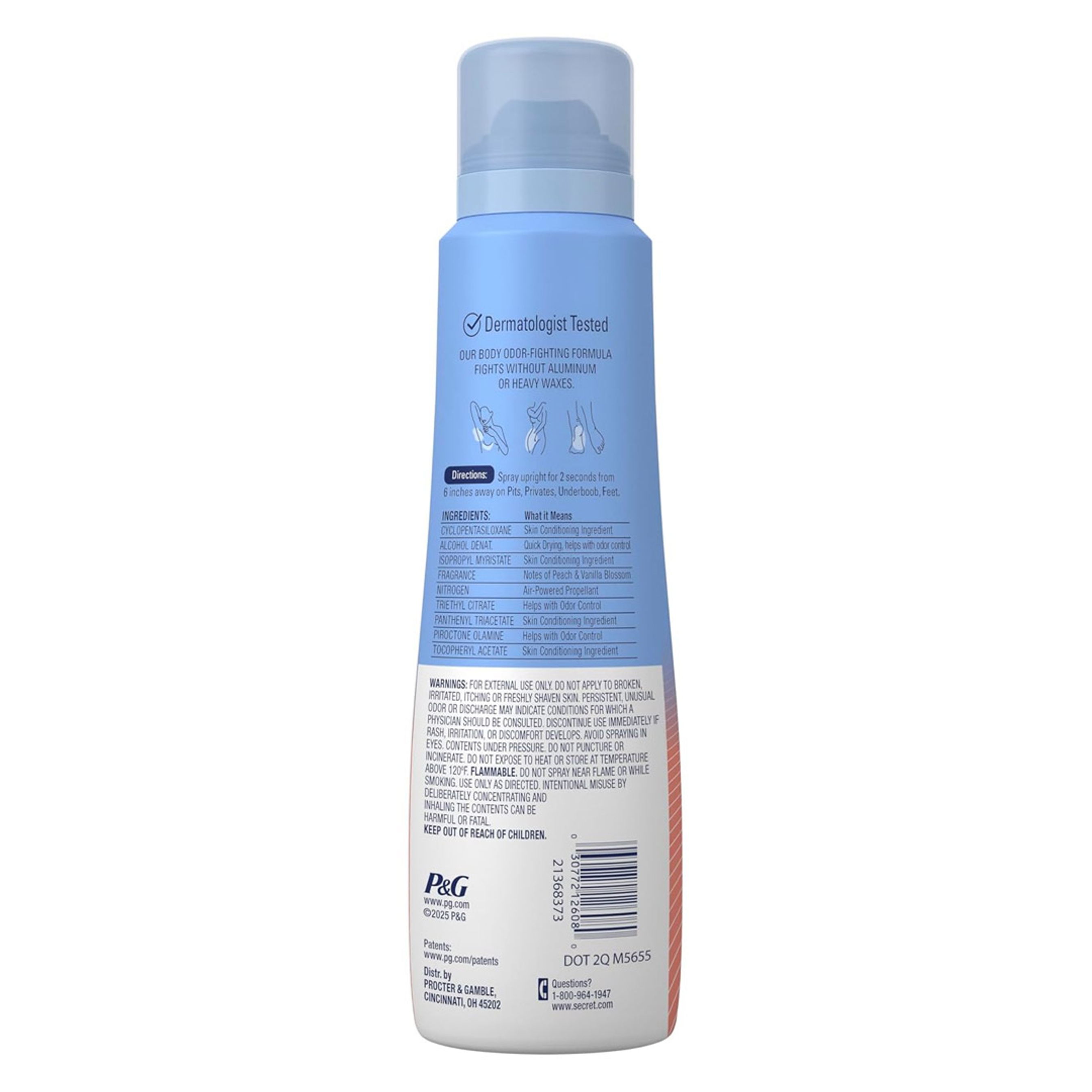 Secret Whole Body Deodorant Spray, Peach & Vanilla Blossom 3.5 oz - Aluminum Free, 72H Freshness & Odor Protection 12