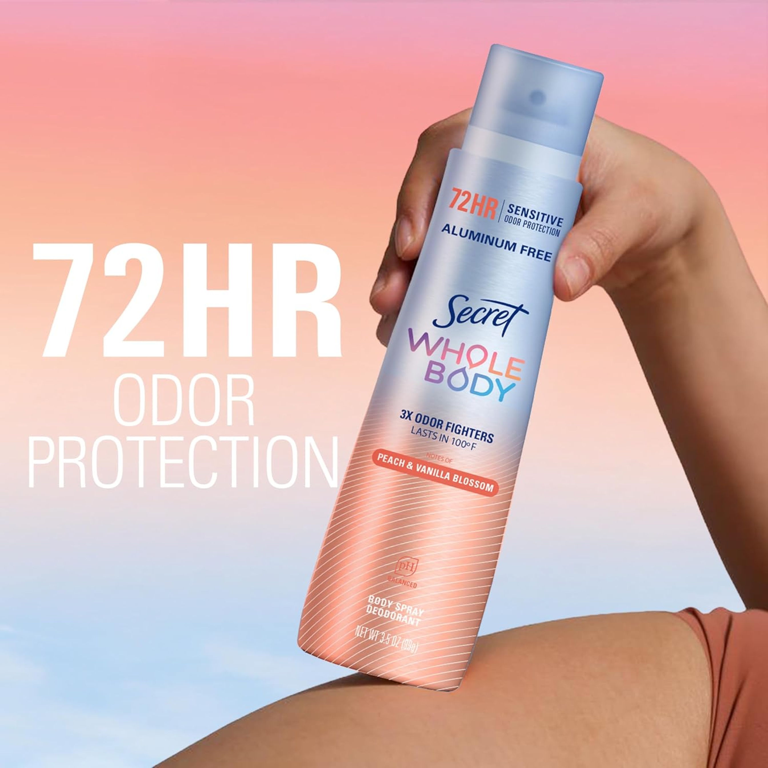 Secret Whole Body Deodorant Spray, Peach & Vanilla Blossom 3.5 oz - Aluminum Free, 72H Freshness & Odor Protection 5