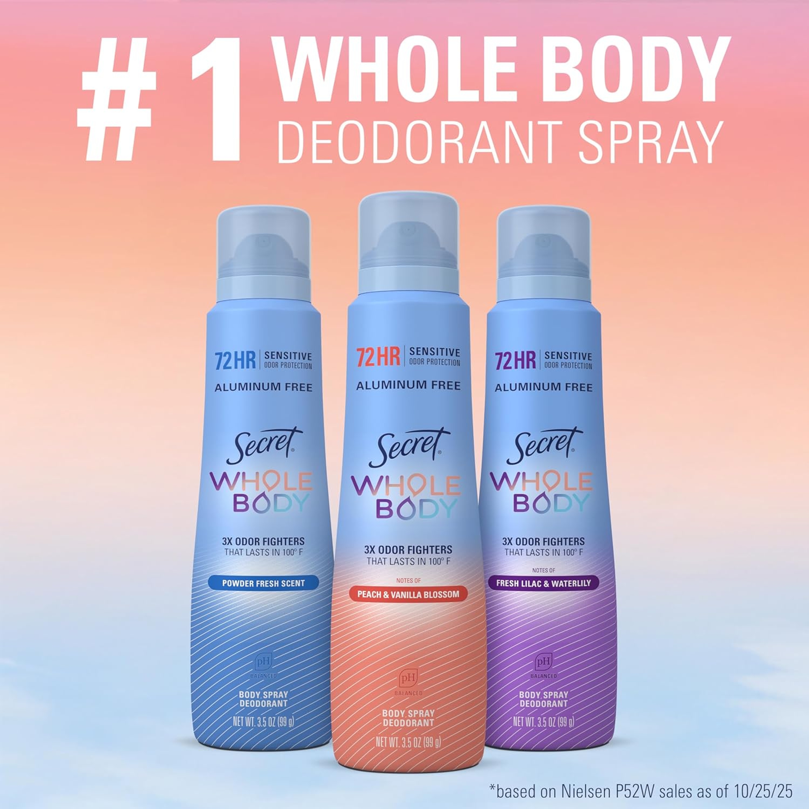 Secret Whole Body Deodorant Spray, Peach & Vanilla Blossom 3.5 oz - Aluminum Free, 72H Freshness & Odor Protection 10