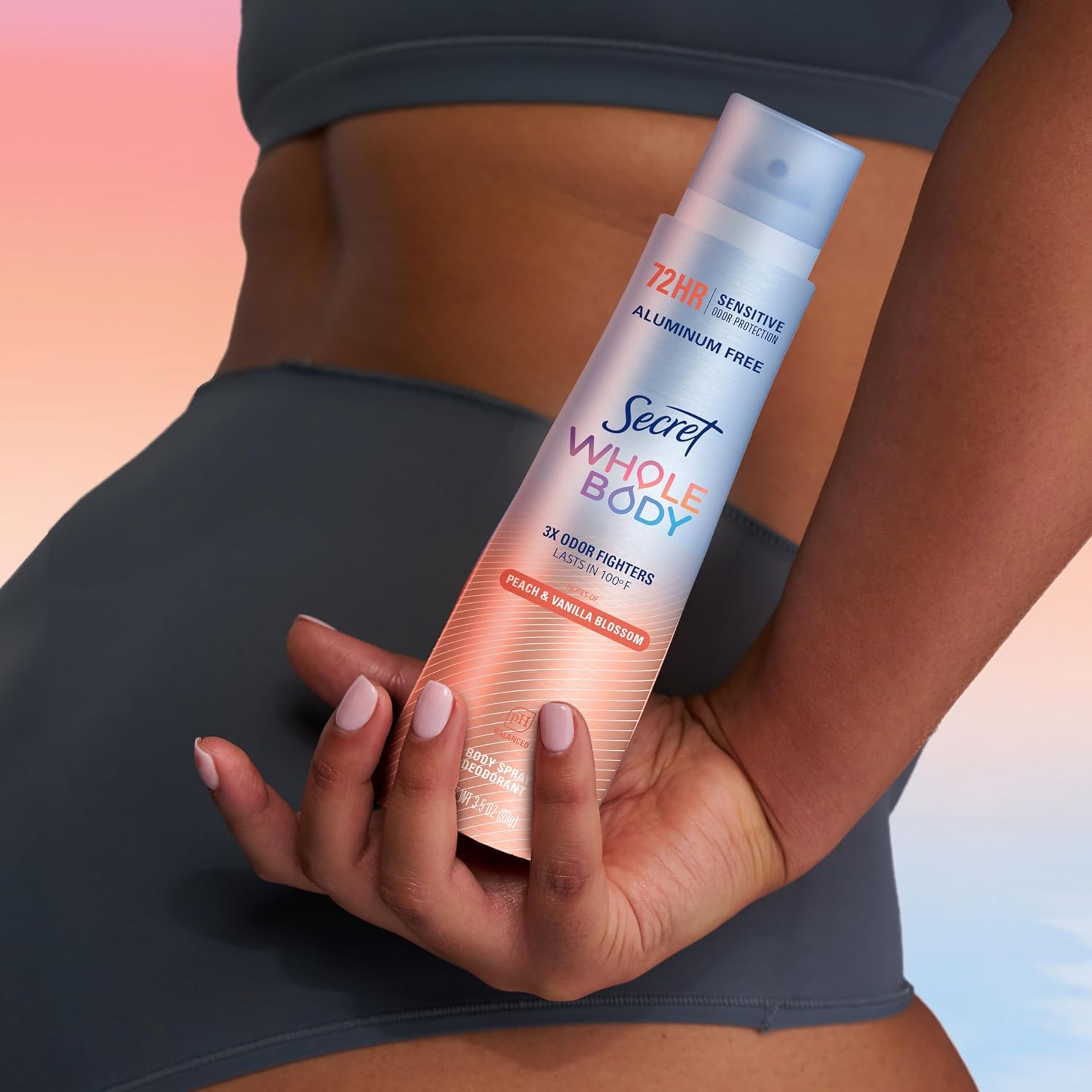 Secret Whole Body Deodorant Spray, Peach & Vanilla Blossom 3.5 oz - Aluminum Free, 72H Freshness & Odor Protection 9