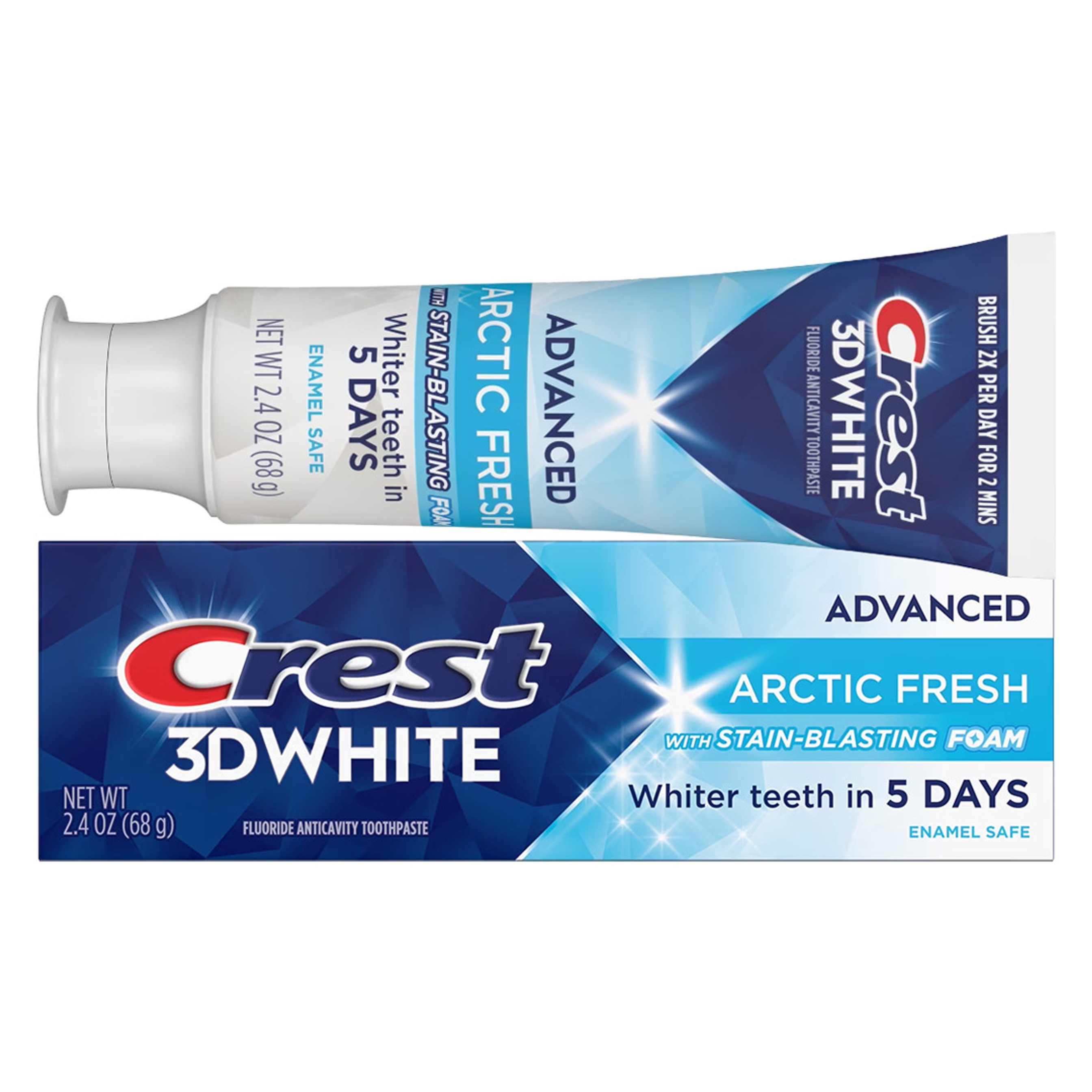 Crest 3D White Advanced Whitening Toothpaste, Arctic Fresh, 2.4 oz - with Stain-Blasting Foam, Whiter teeth in 5 Days 1