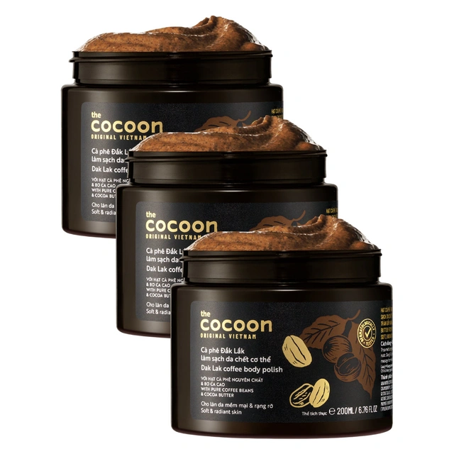 Cocoon Dak Lak Coffee Body Polish 6.76 fl.oz (Pack of 3) - Body Scrub with Pure Coffee Beans & Cocoa Butter for Soft & Radiant Skin