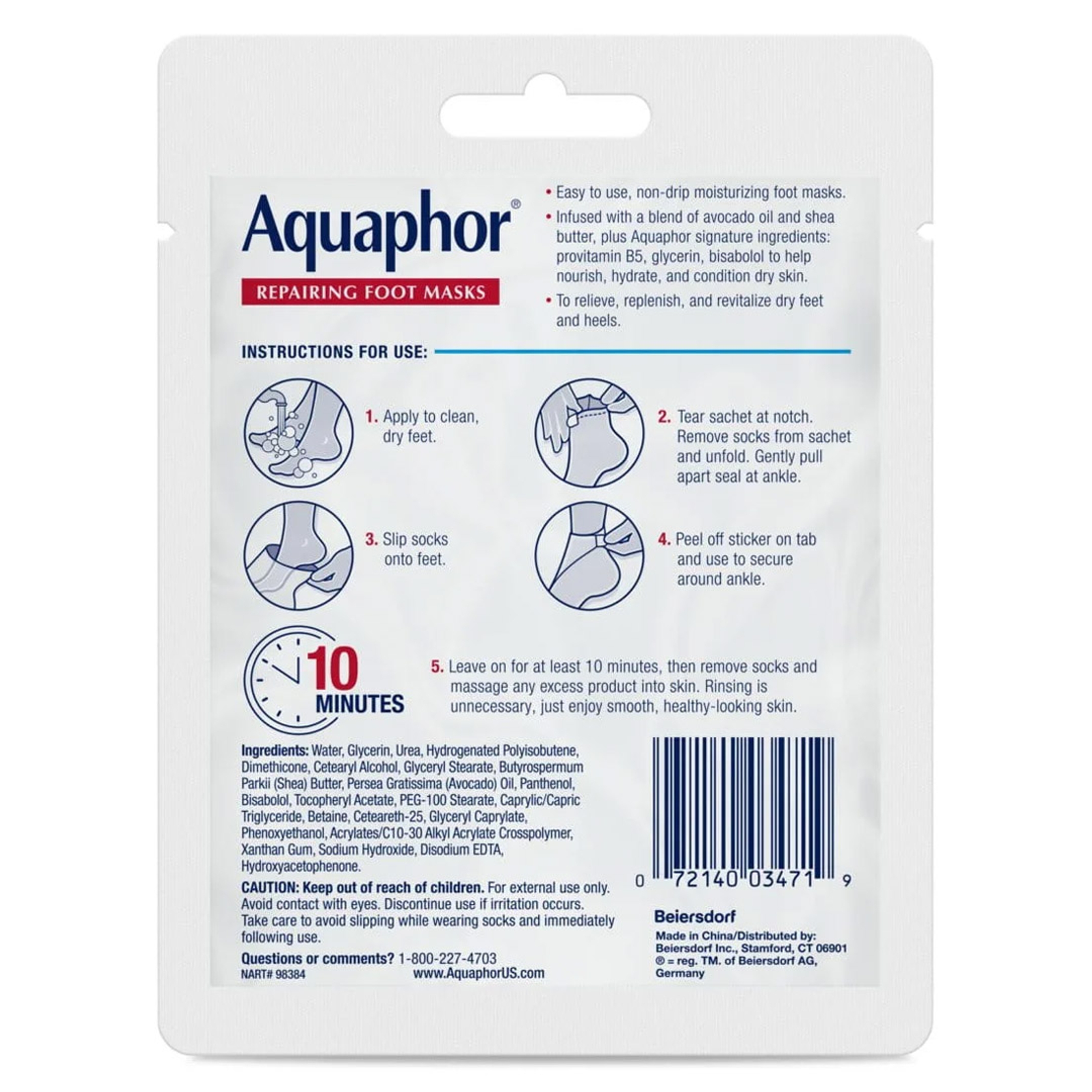 Aquaphor Repairing Foot Masks 1 Pair (Pack of 8) - Moisturizing Socks for Dry Feet, Hydrating Foot Care Treatment 11
