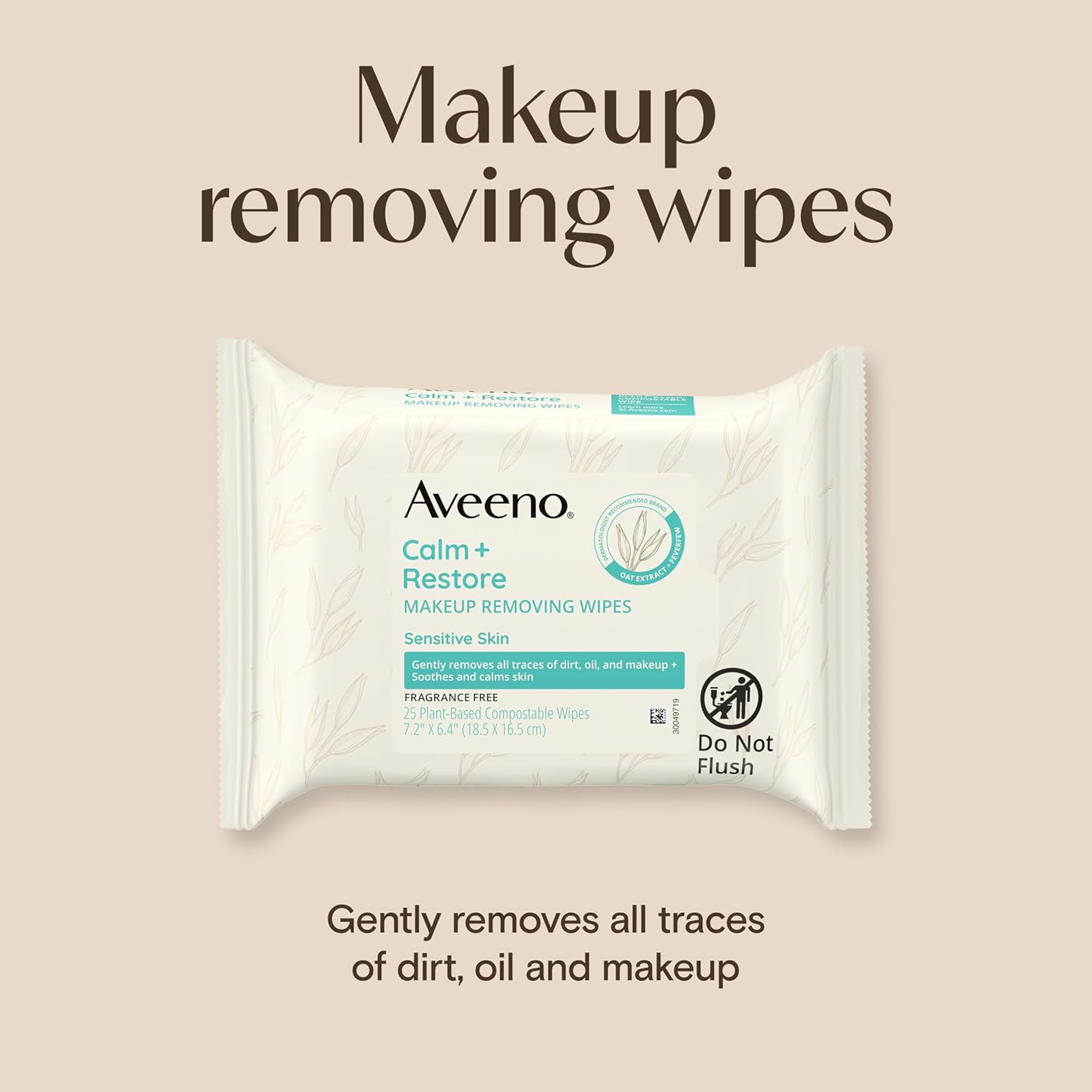 Aveeno Calm + Restore Makeup Removing Wipes 25 Count - Removes Makeup & Nourishes Skin, Fragrance-Free 2