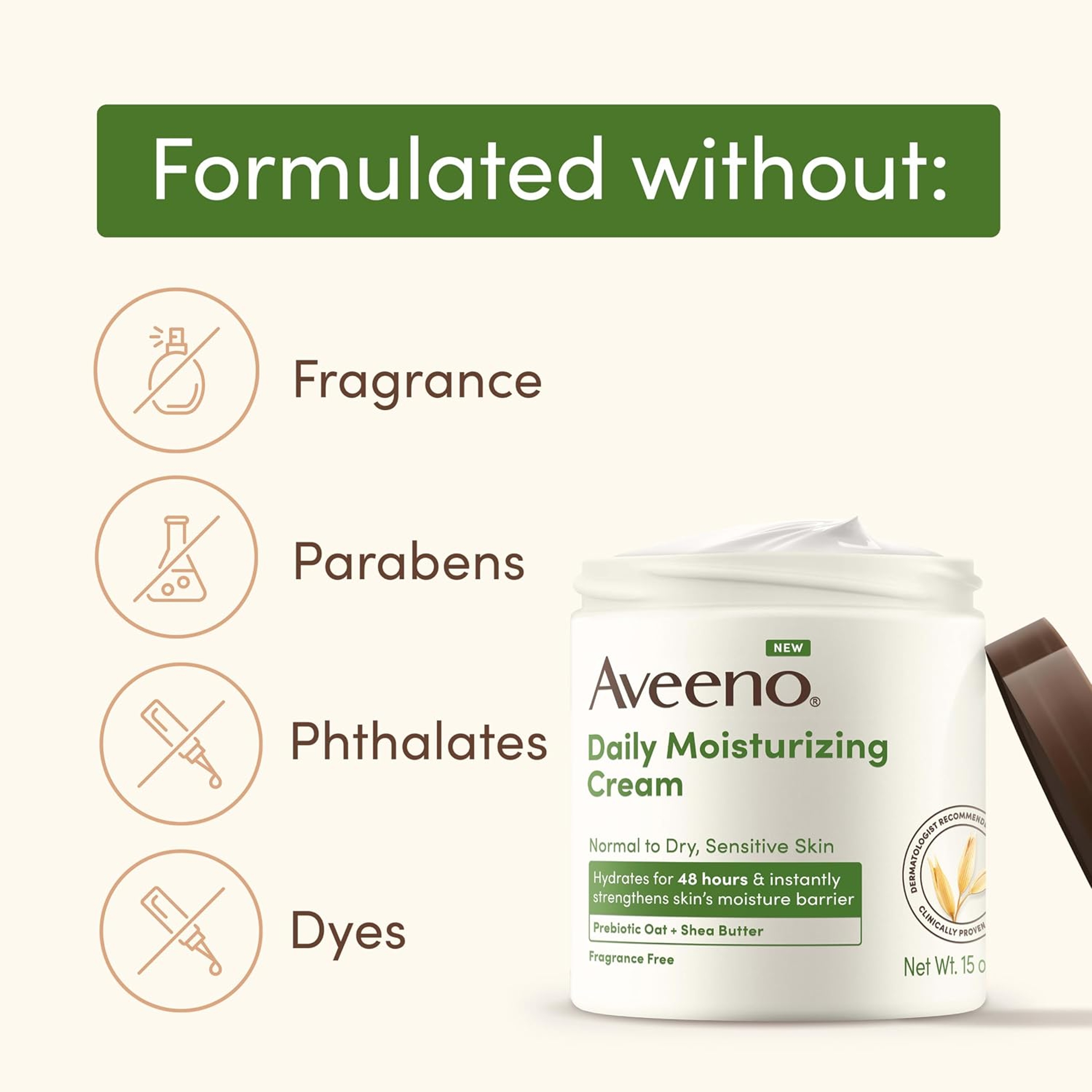 Aveeno Daily Moisturizing Cream 20 oz - 48H Hydration for Normal to Dry, Sensitive Skin 8