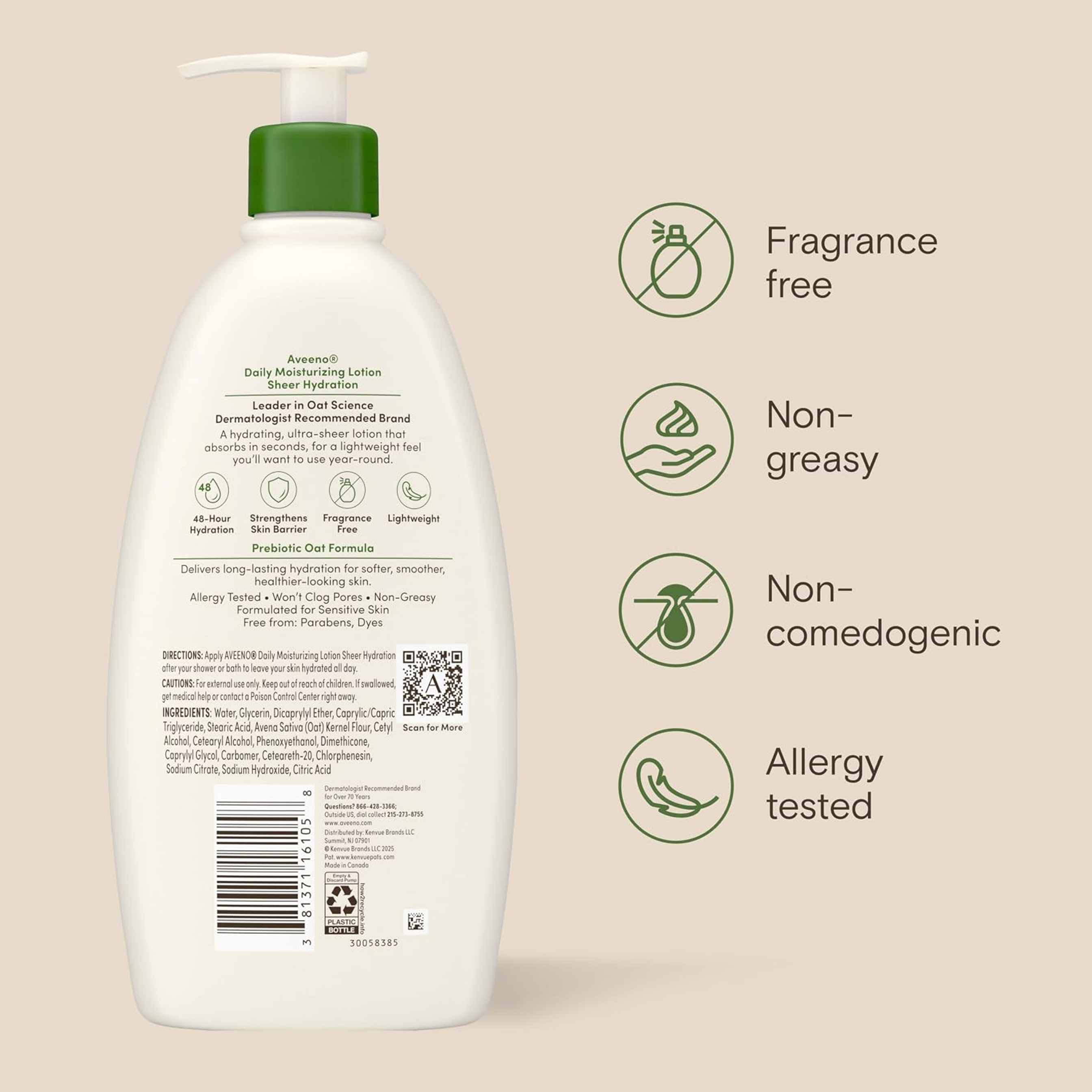 Aveeno Daily Moisturizing Sheer Hydration Lotion 18 fl.oz - Fragrance-Free Lotion with Prebiotic Oat for Dry Skin 8