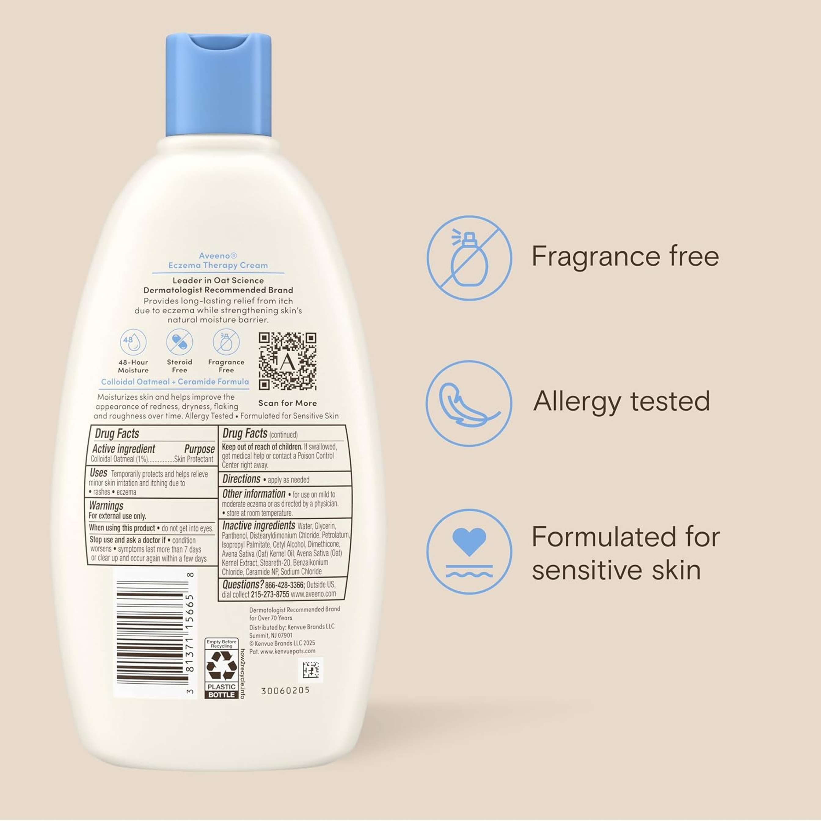 Aveeno Eczema Therapy Daily Moisturizing Cream 12 oz - Soothing Eczema Cream for Itchy & Dry Skin Relief, Fragrance-Free 9