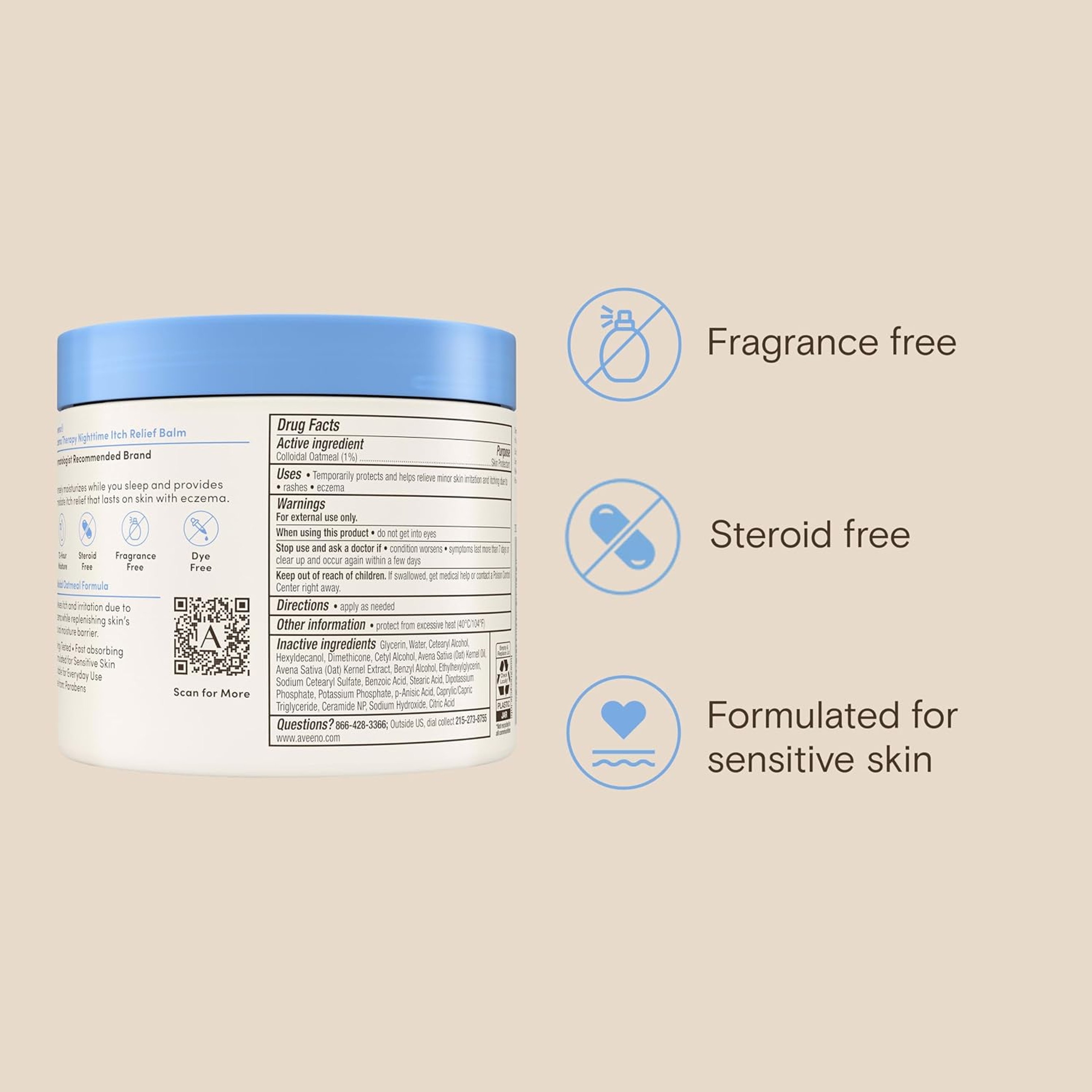 Aveeno Eczema Therapy Nighttime Itch Relief Balm 11 oz - Colloidal Oatmeal Cream for Sensitive, Eczema-Prone Skin 9