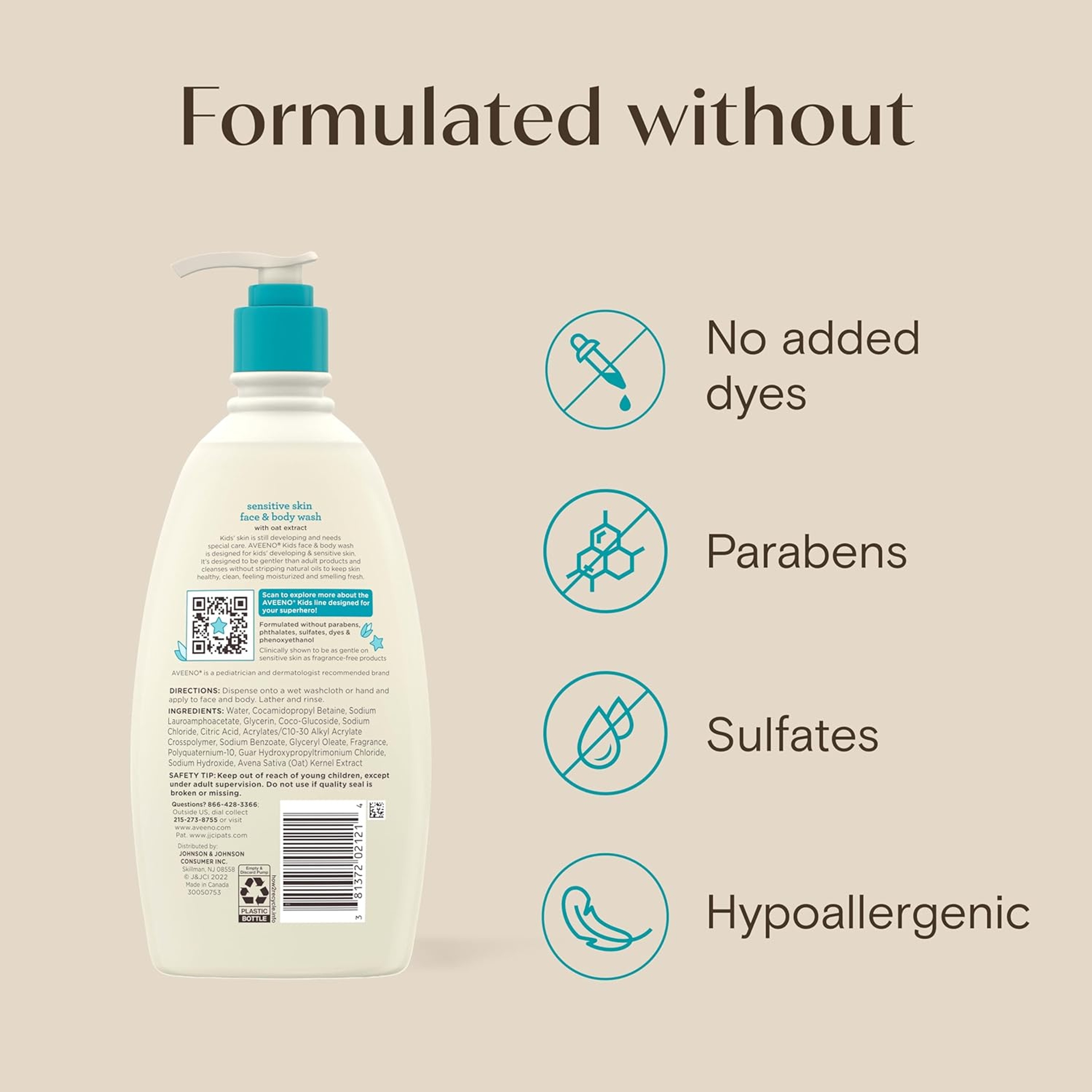 Aveeno Kids Sensitive Skin Face & Body Wash 18 fl.oz - with Oat Extract Gently Washes Away Dirt & Germs Without Drying 9