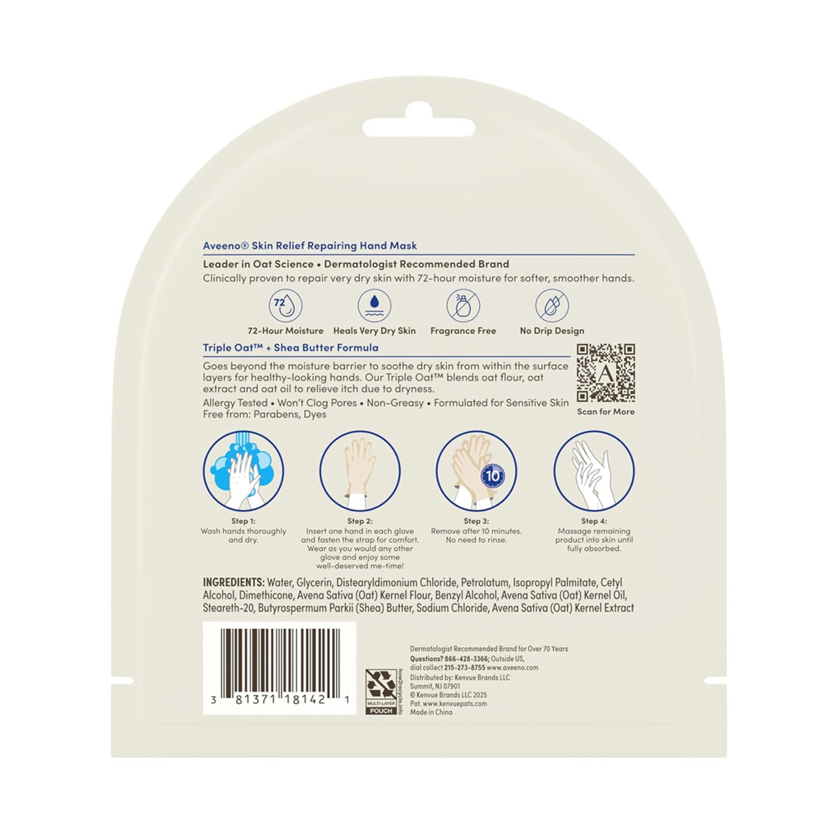 Aveeno Skin Relief Repairing Hand Mask 1 Pair - Moisturizing Gloves for Very Dry Skin, Fragrance-Free 4