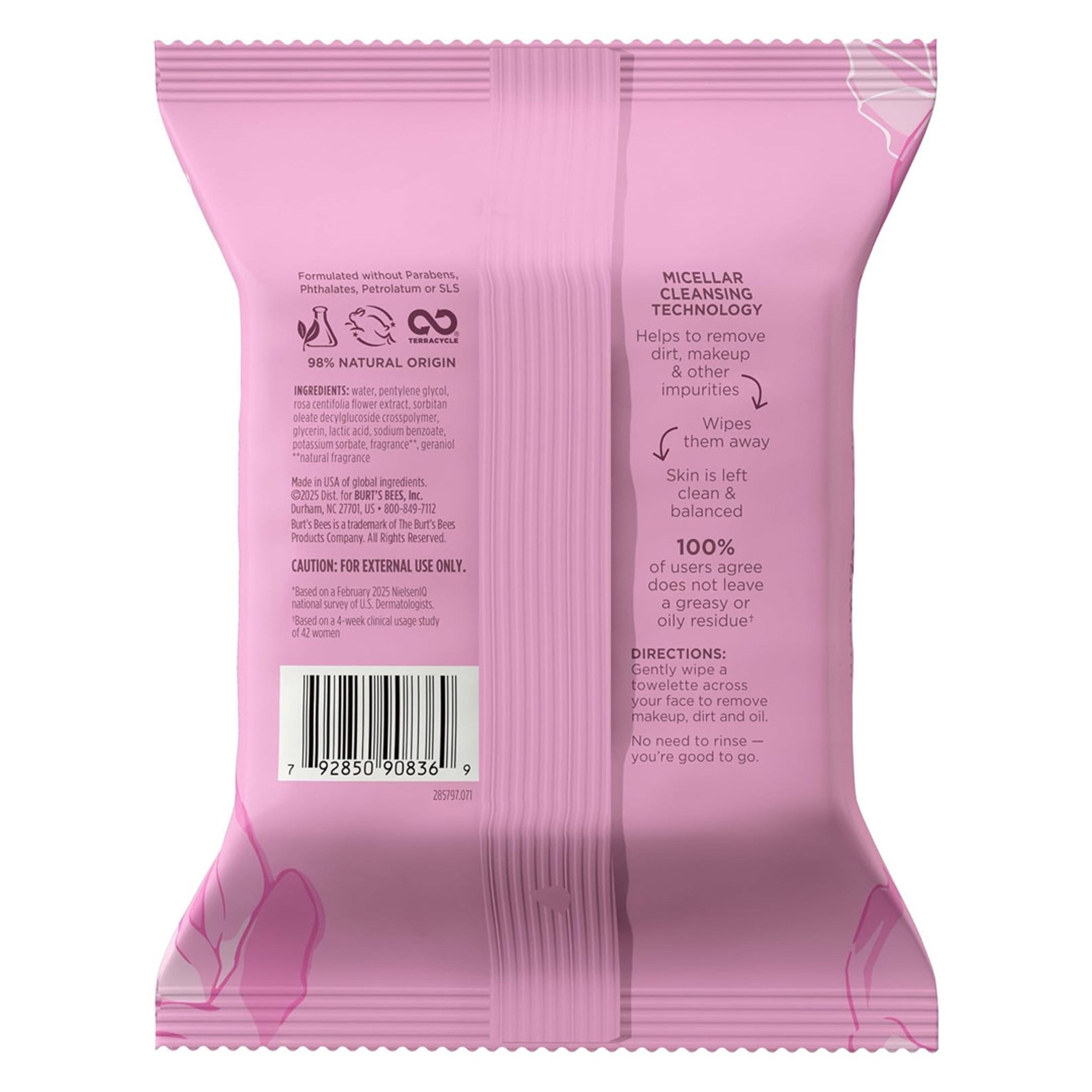 Burt's Bees Micellar Rose Water Facial Towelettes 30 Count - Daily Cleansing Wipes for All Skin Types 8