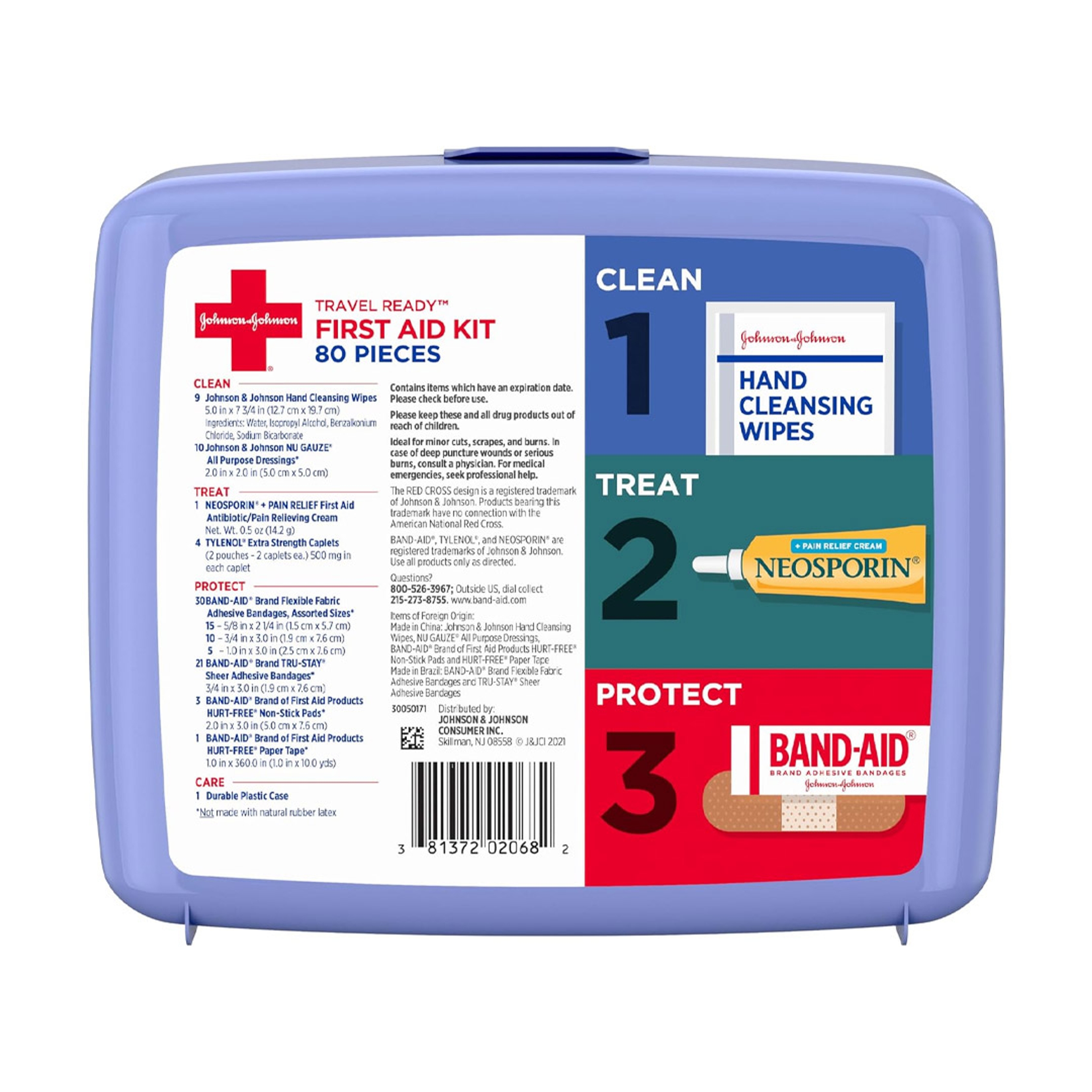 Johnson & Johnson Travel Ready Portable First Aid Kit 80 Pieces - Includes Band-Aid Bandages, Neosporin & Tylenol 9