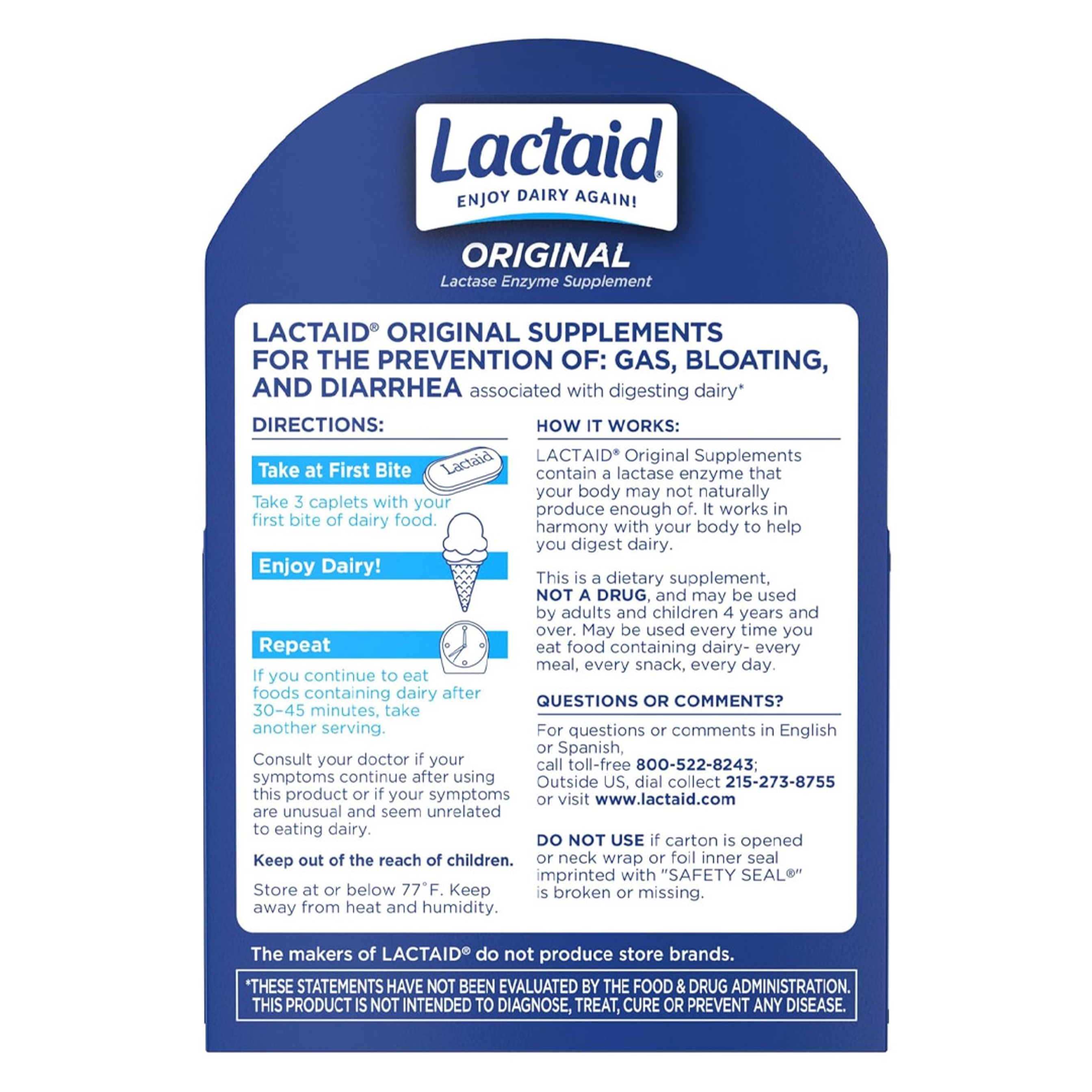 Lactaid Original Strength Lactase Enzyme Supplement Caplets 120 Count - Helps Prevent Gas, Bloating & Diarrhea 9