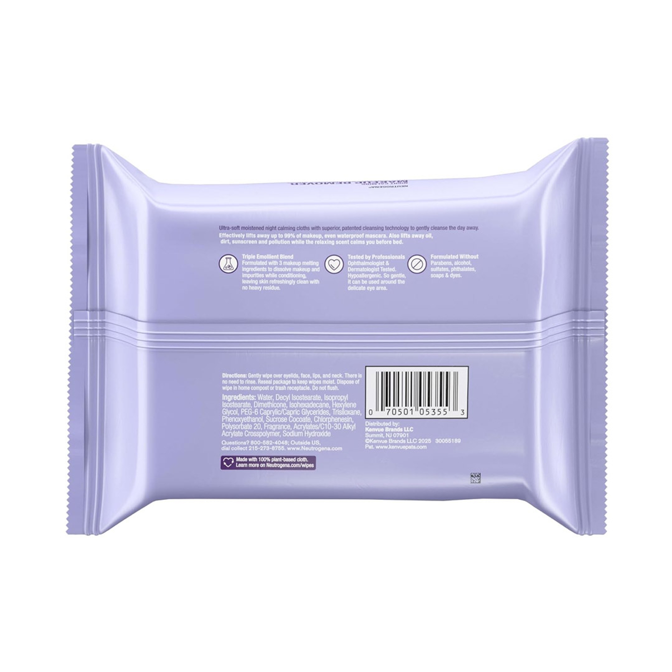 Neutrogena Night Calming Makeup Remover Ultra-Soft Micellar Wipes 25 Count - Facial Cleansing Wipes with A Relaxing Scent 7