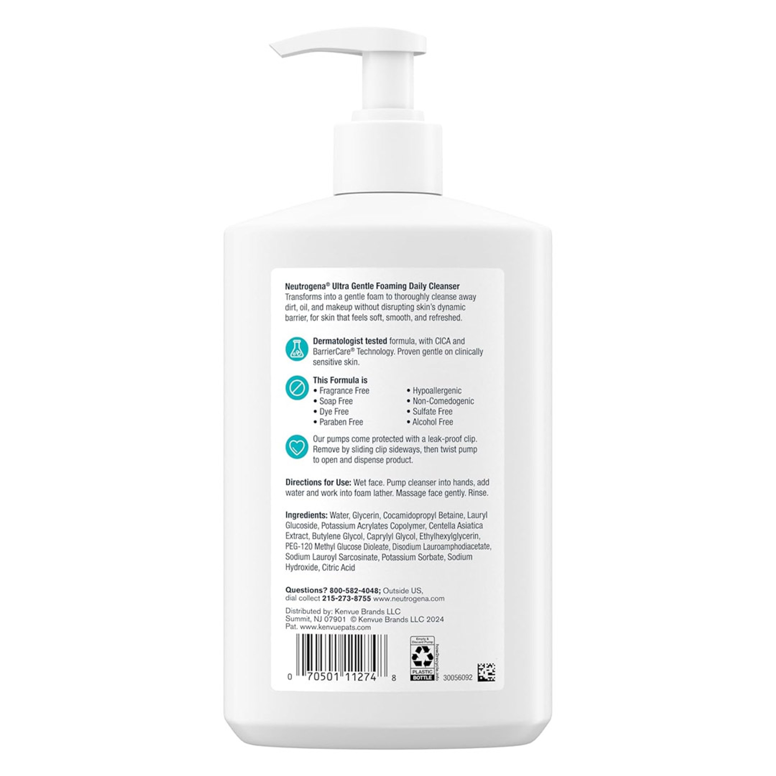 Neutrogena Ultra Gentle Daily Cleanser 16 fl.oz - Foaming Face Wash with CICA Removes Dirt, Oil & Makeup, Fragrance-Free 9