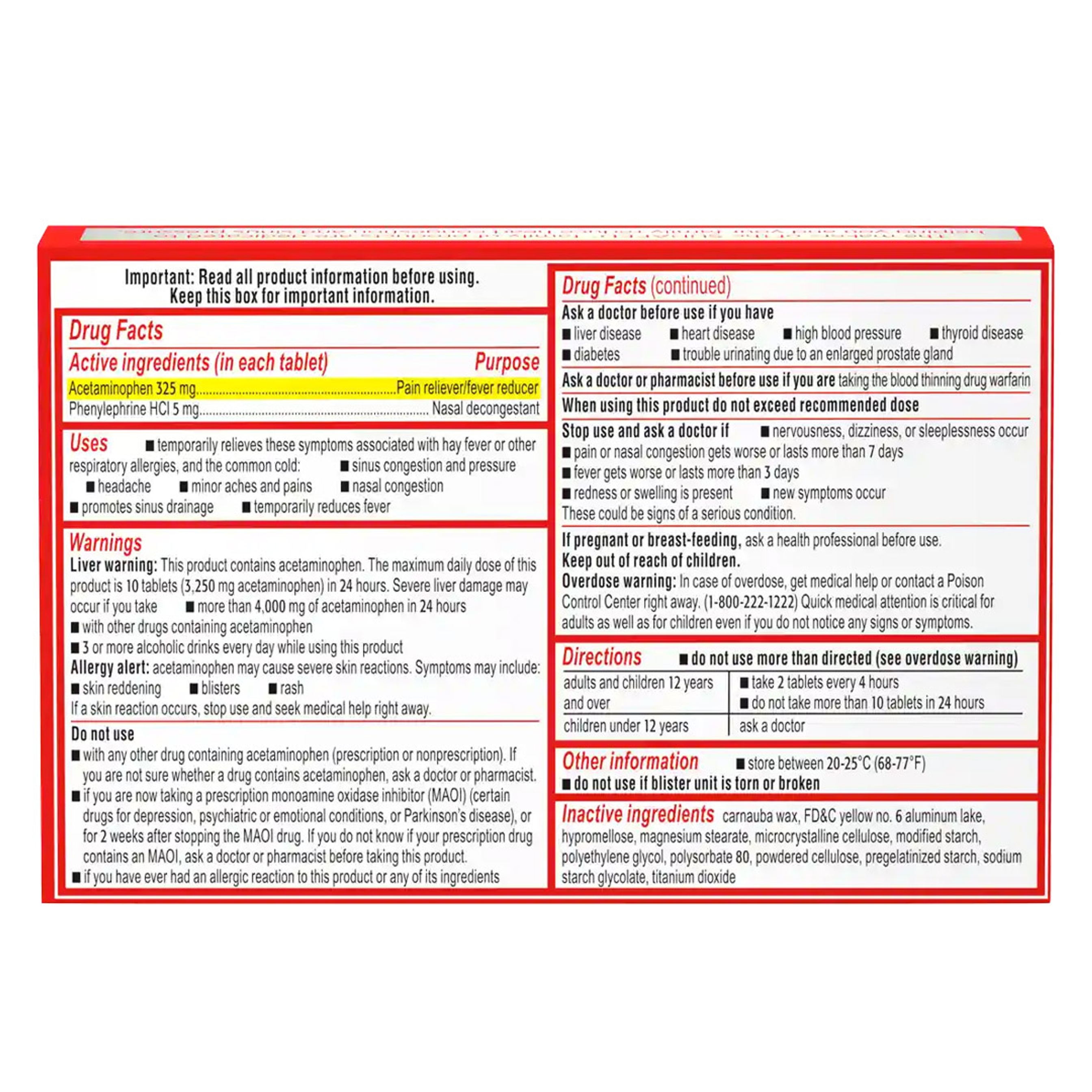 Sudafed PE Sinus Pressure Relief Plus Pain Relief Tablets, Maximum Strength, Non-Drowsy Decongestant, OTC Sinus Medicine with Acetaminophen and Phenylephrine HCl Nasal Decongestant, 24 CT 7