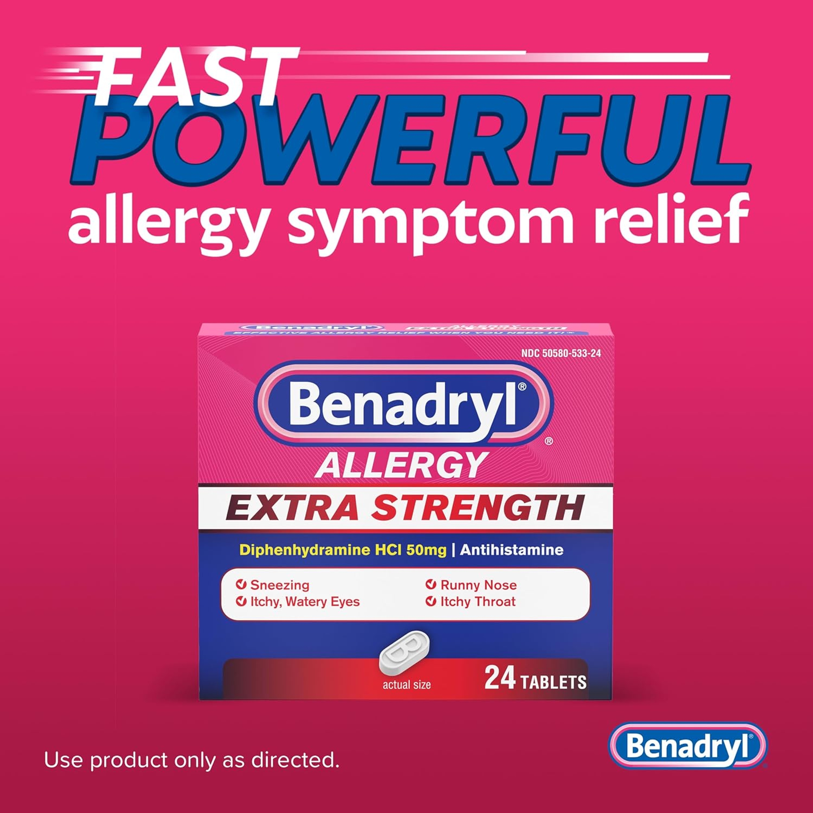 Benadryl Extra Strength Antihistamine Allergy Relief Tablets 24 Count - Diphenhydramine HCl 50mg 5