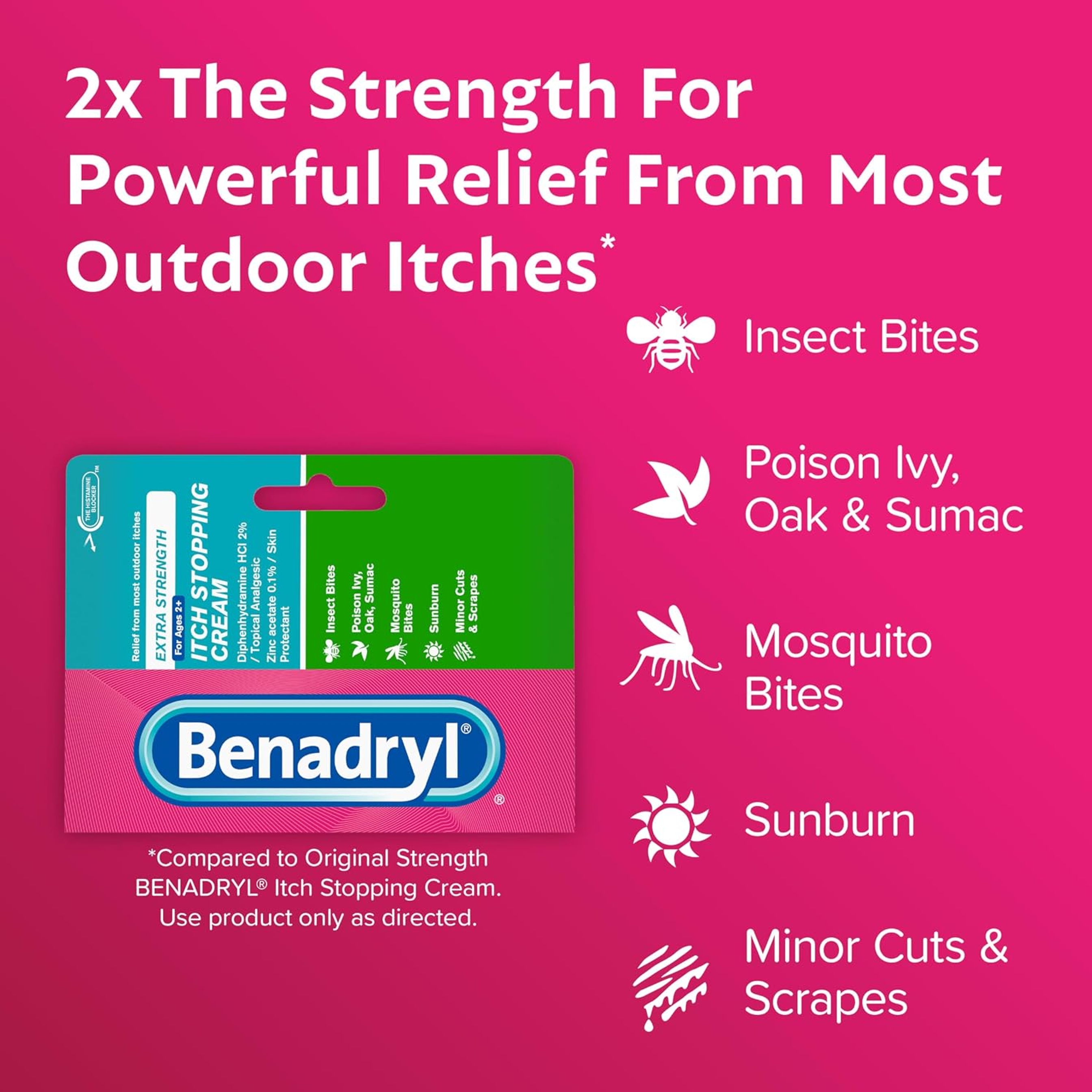 Benadryl Extra Strength Itch Stopping Cream 1 oz - Itchy Skin & Rash Relief with Diphenhydramine 2