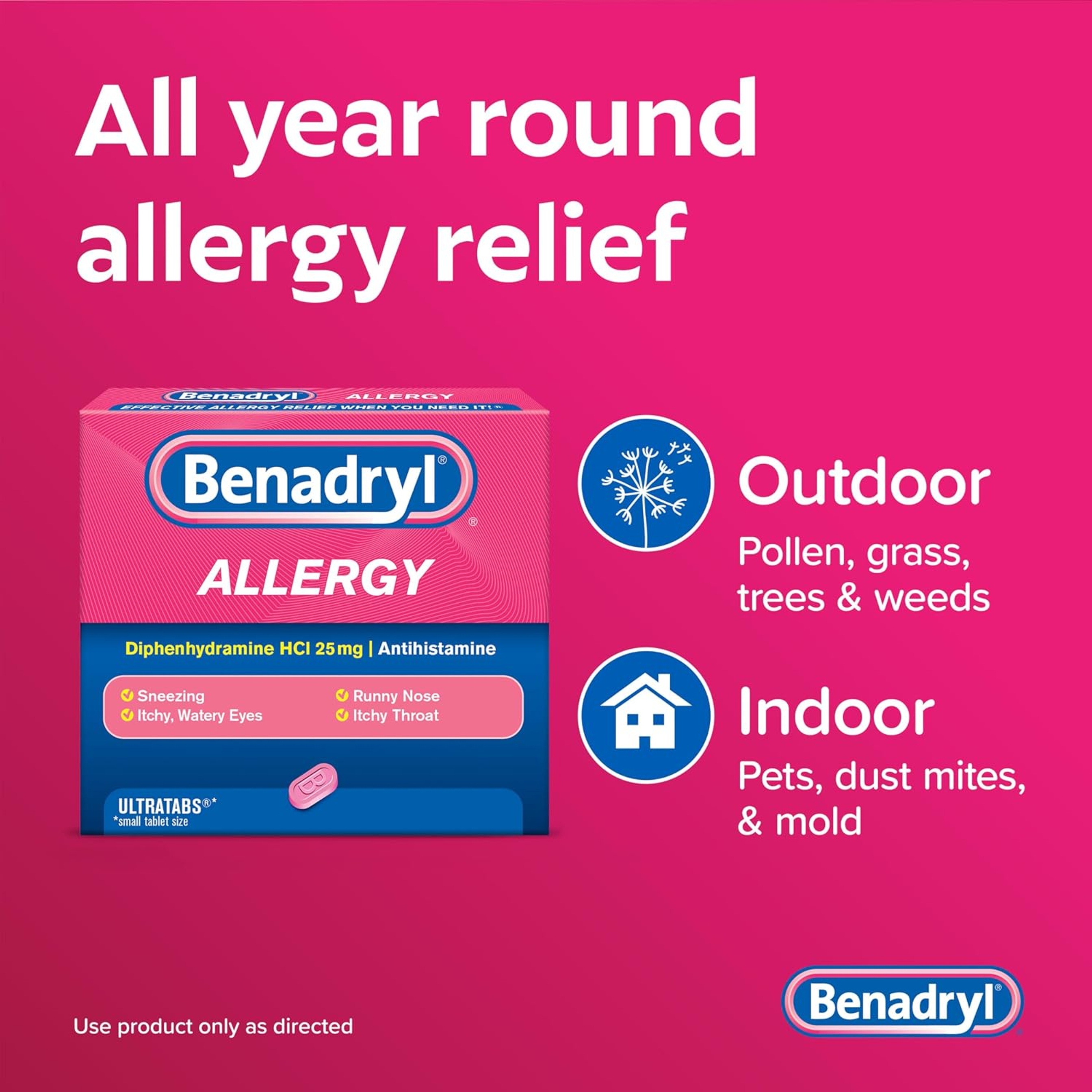 Benadryl Ultratabs Antihistamine Allergy Relief Tablets 2 Count (Pack of 4) - Diphenhydramine HCl 25mg 4