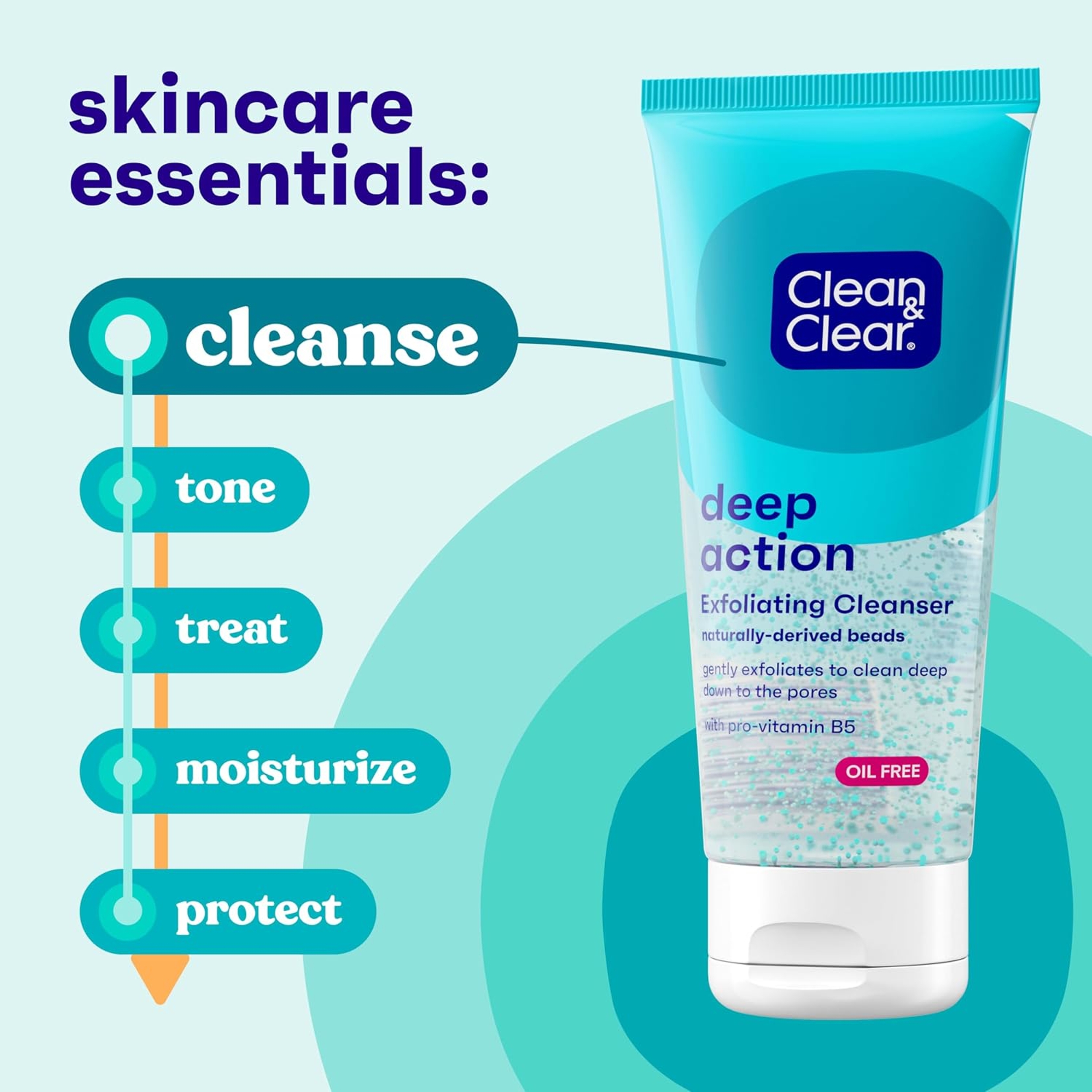 Clean & Clear Deep Action Exfoliating Cleanser 7 fl.oz - Oil-Free, Gentle Exfoliating Daily Face Wash with Pro-Vitamin B5 7