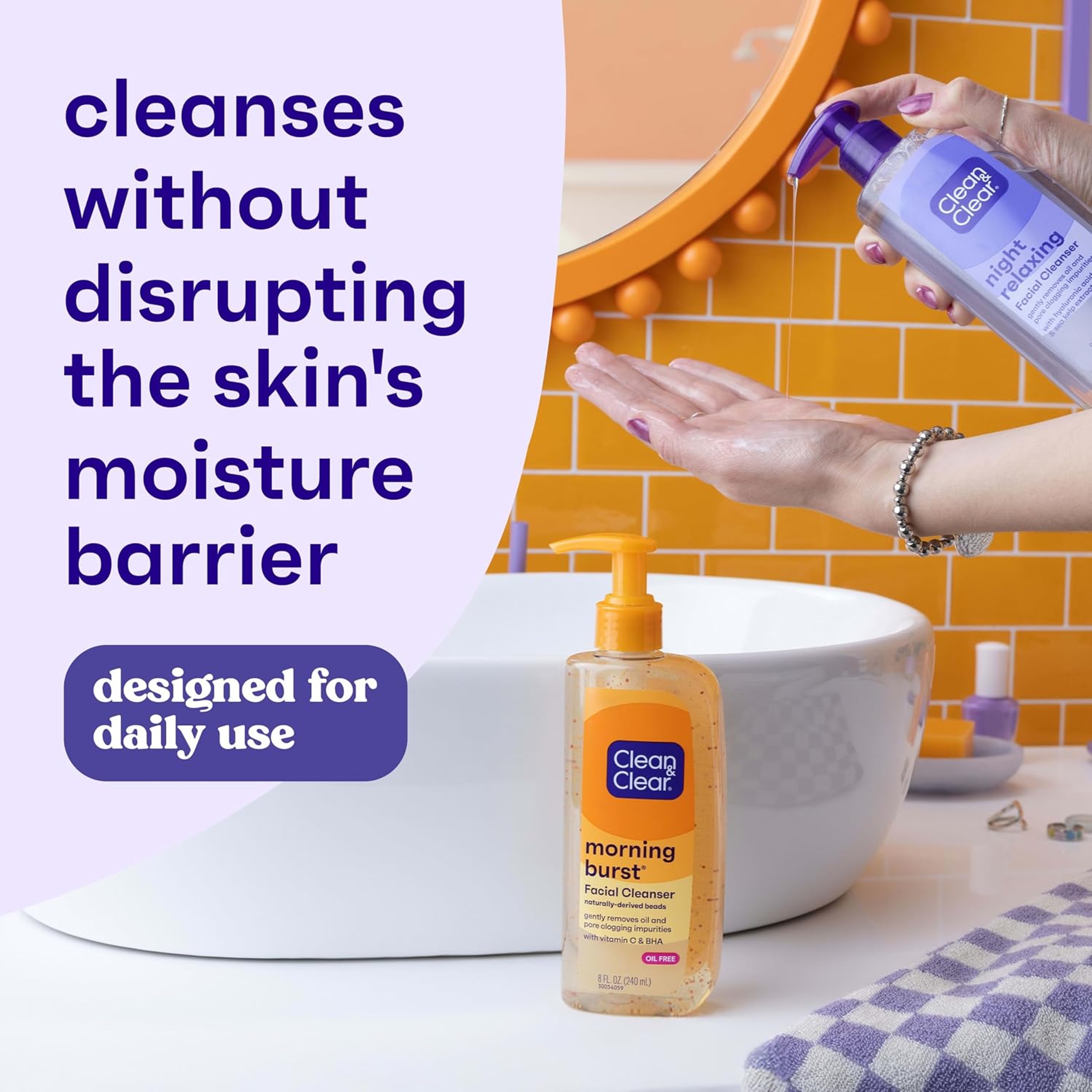 Clean & Clear Morning Burst & Night Relaxing Facial Cleansers, 16 fl.oz Total - Citrus Scent, Oil-Free Face Wash for Daily Cleansing 4