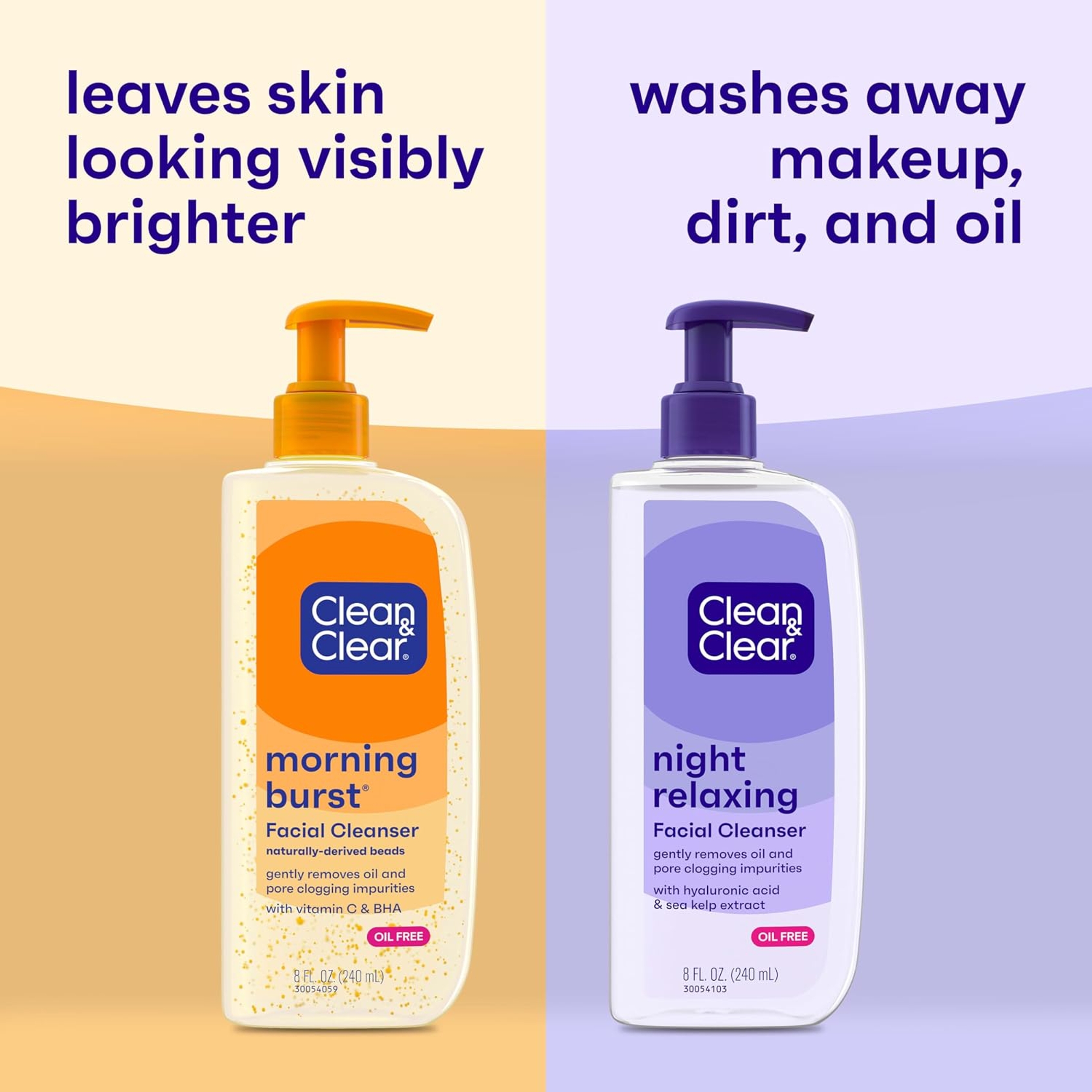 Clean & Clear Morning Burst & Night Relaxing Facial Cleansers, 16 fl.oz Total - Citrus Scent, Oil-Free Face Wash for Daily Cleansing 3