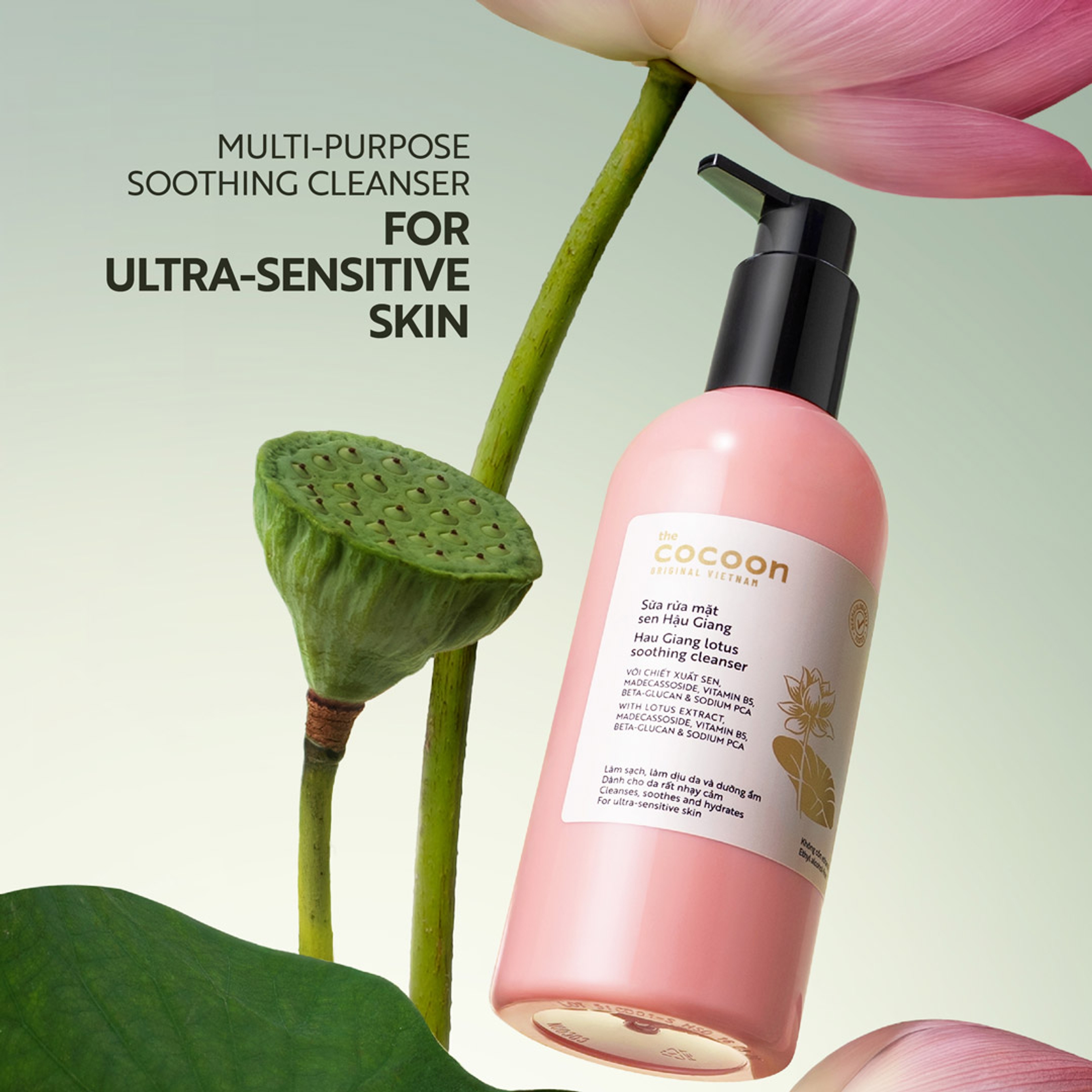 Cocoon Hau Giang Lotus Soothing Cleanser 10.4 fl.oz - Cleanses, Soothes & Hydrates for Sensitive Skin 2