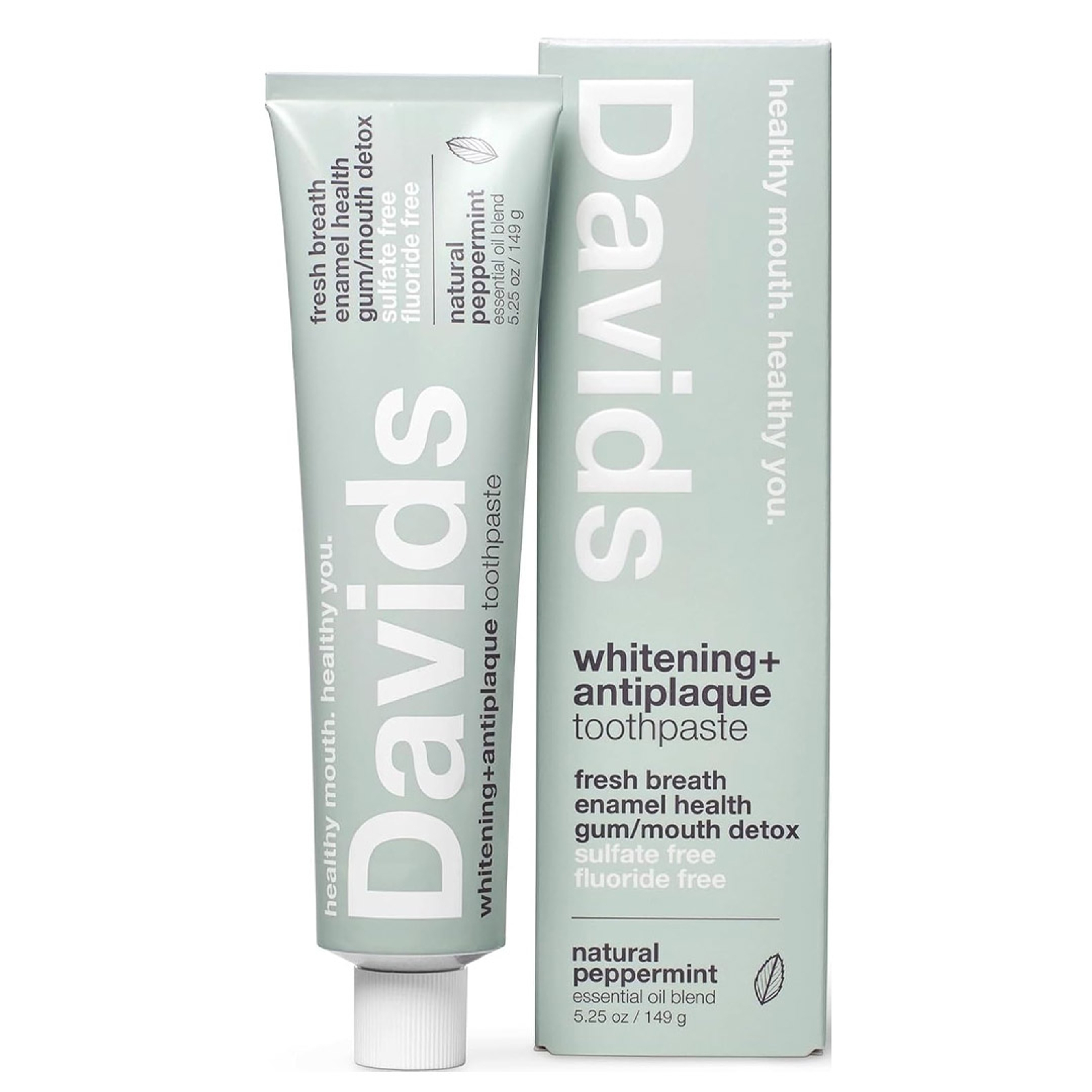 Davids Whitening + Antiplaque Toothpaste, Natural Peppermint, 5.25 oz - Fresh Breath Care, Fluoride Free, SLS Free 8