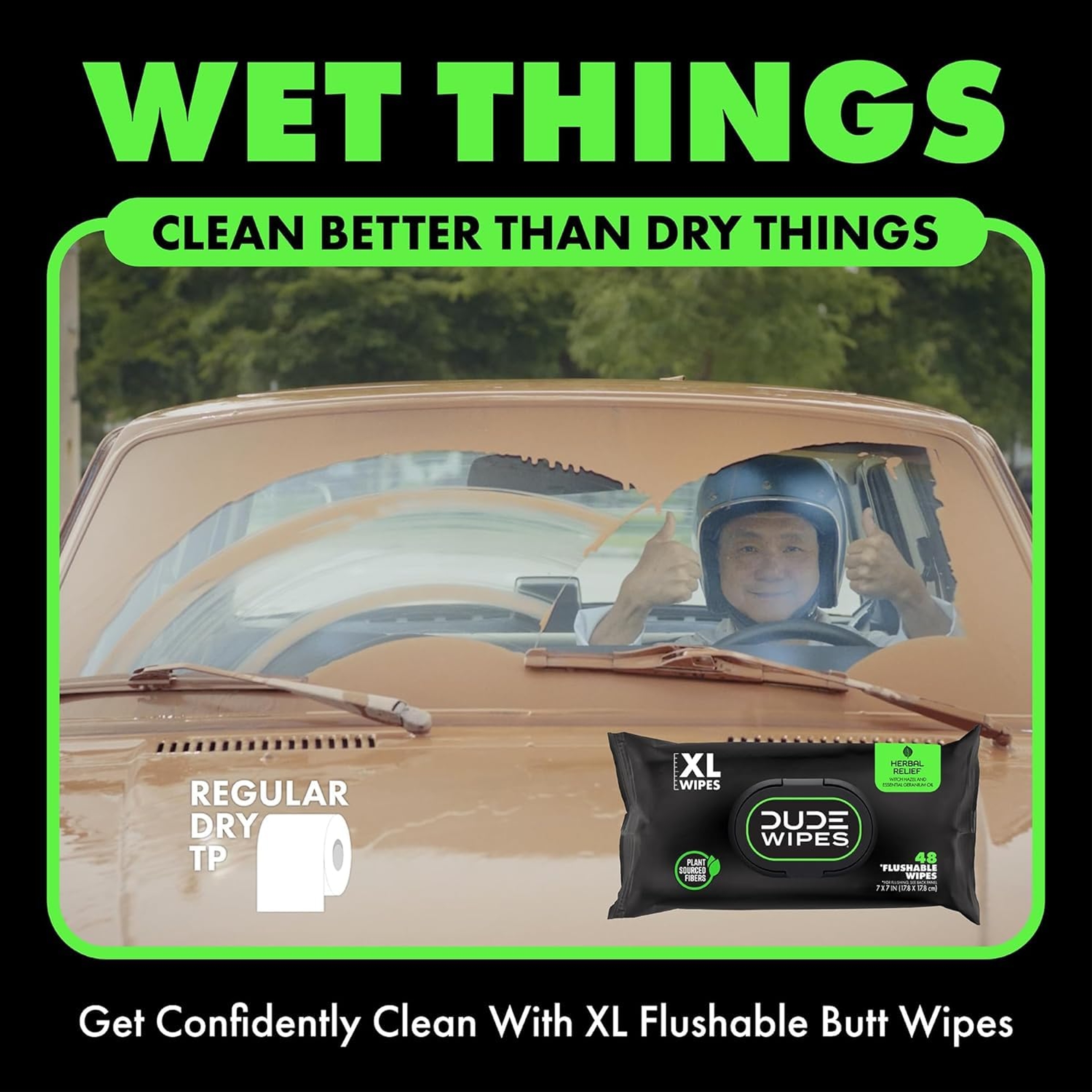 DUDE Wipes Herbal Relief Flushable Wipes 48 Count (Pack of 3) - Extra-Large Adult Wet Wipes, Witch Hazel 7