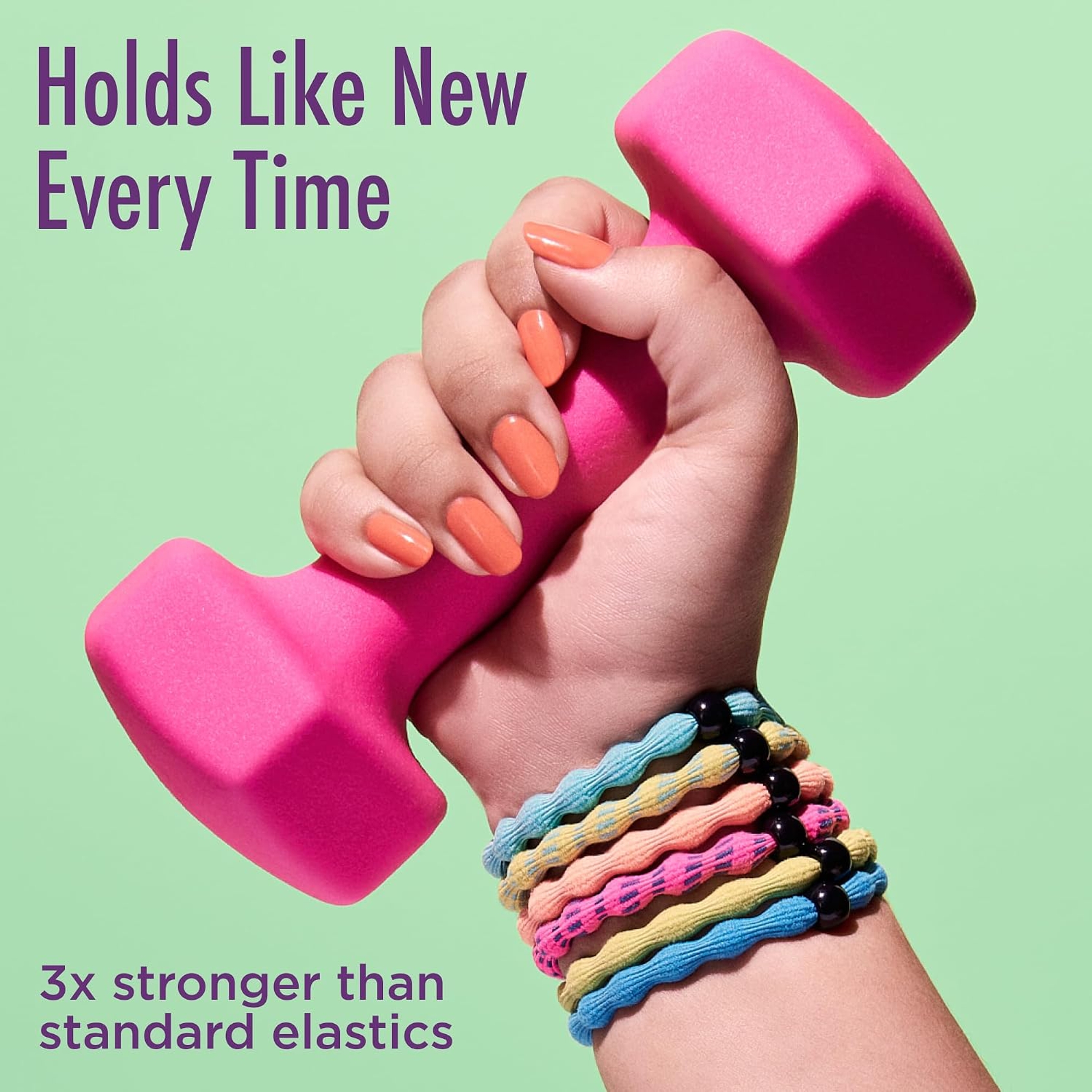 Goody Ouchless Forever Hair Elastics, Neon Rainbow, 10 Count - Damage-Free Bands, 3X Stronger Hair Ties, Retainable Shape 2