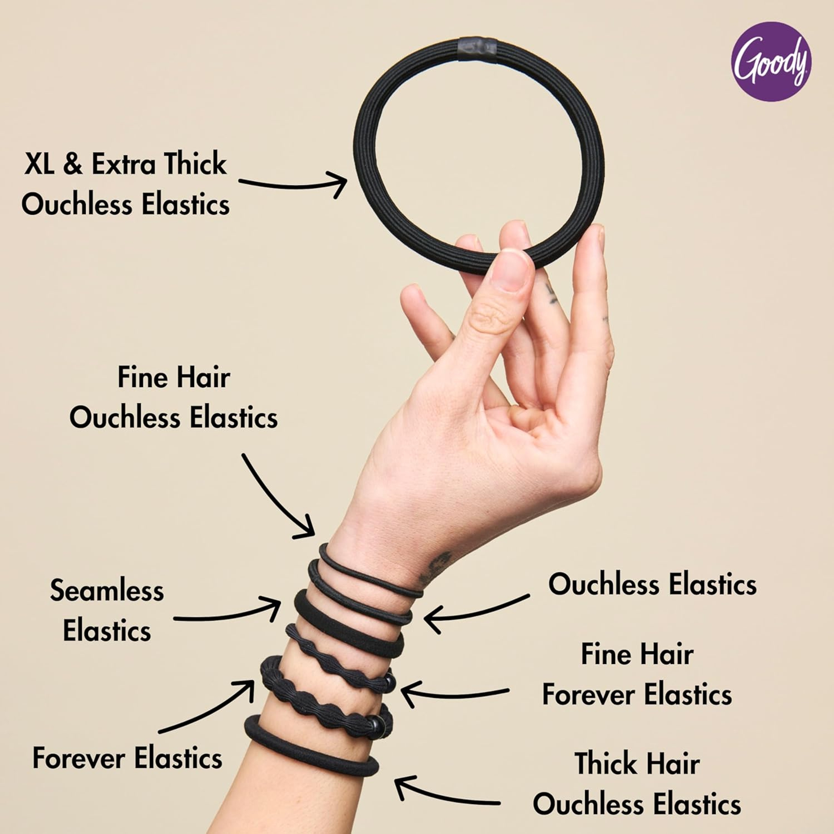 Goody Ouchless Forever Hair Elastics, Black, 10 Count - Damage-Free Bands, 3X Stronger Hair Ties, Retainable Shape 6
