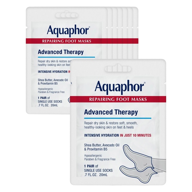 Aquaphor Repairing Foot Masks 1 Pair (Pack of 8) - Moisturizing Socks for Dry Feet, Hydrating Foot Care Treatment