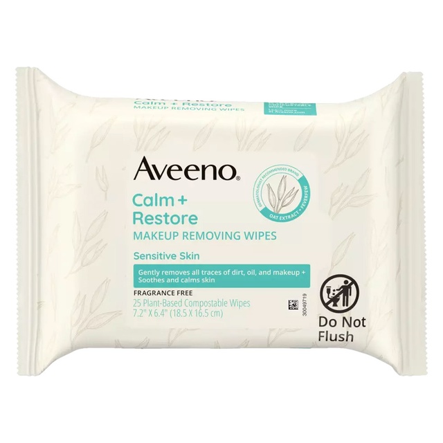 Aveeno Calm + Restore Makeup Removing Wipes 25 Count - Removes Makeup & Nourishes Skin, Fragrance-Free