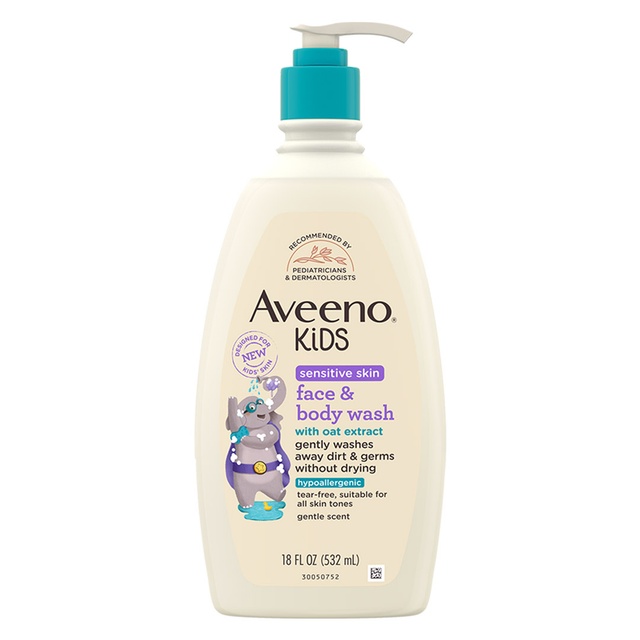 Aveeno Kids Sensitive Skin Face & Body Wash 18 fl.oz - with Oat Extract Gently Washes Away Dirt & Germs Without Drying