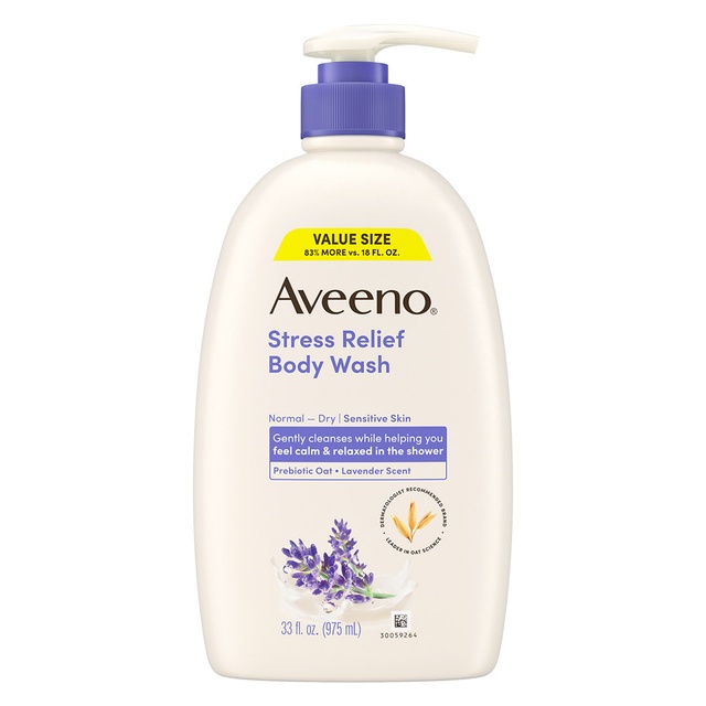 Aveeno Stress Relief Oat Body Wash 33 fl.oz - Lavender Scent with Nourishing Prebiotic Oat for Normal to Dry Skin