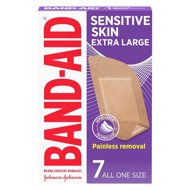 Band-Aid Brand Adhesive Bandages for Sensitive Skin, Extra Large, 7 Count - Hypoallergenic with Painless Removal